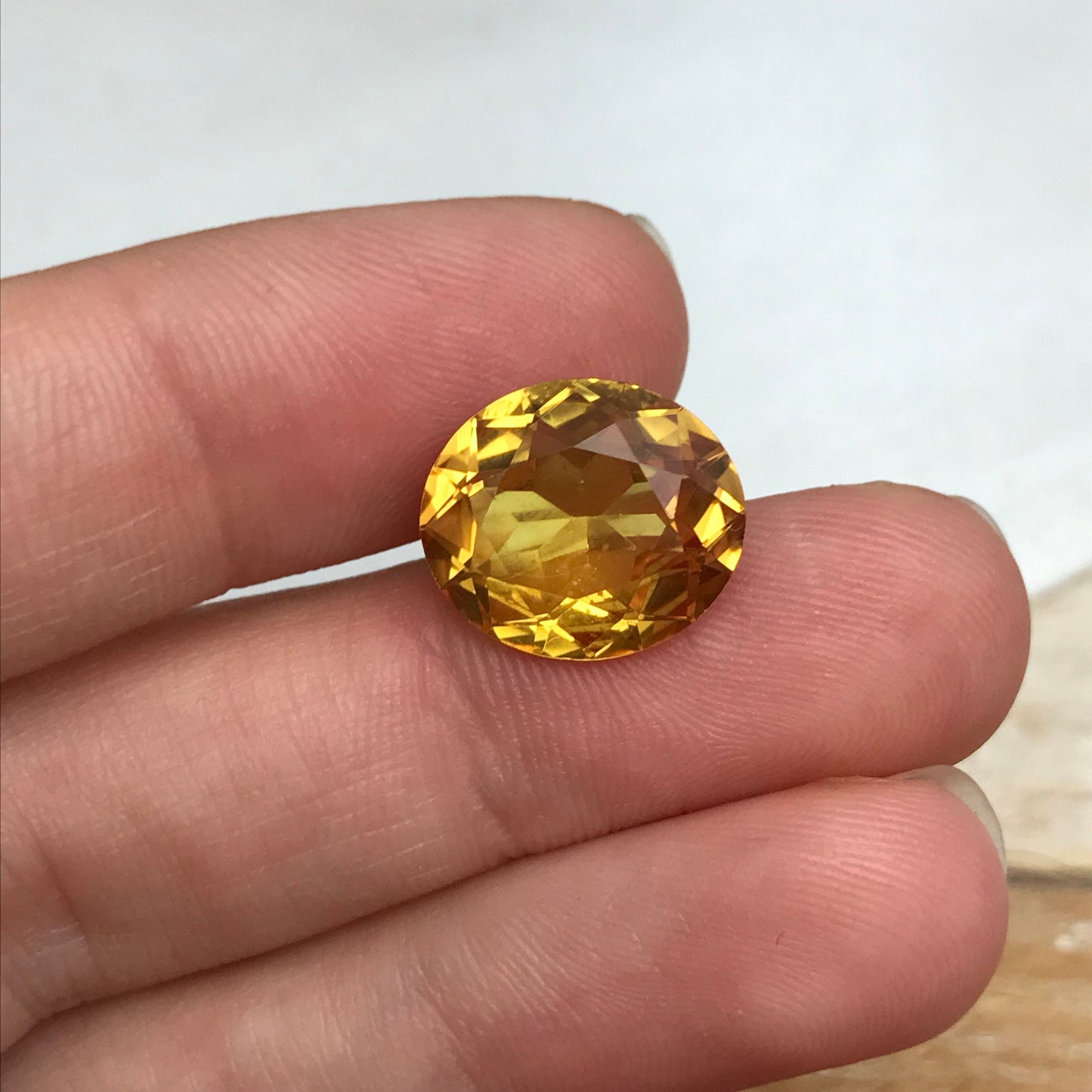 14x12mm Yellow Lab Sapphire 8.46 Carat, Oval Cut, Faceted Loose Gemstone, Synthetic Corundum
