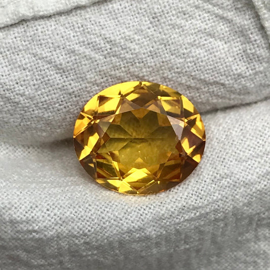 14x12mm Yellow Lab Sapphire 8.46 Carat, Oval Cut, Faceted Loose Gemstone, Synthetic Corundum