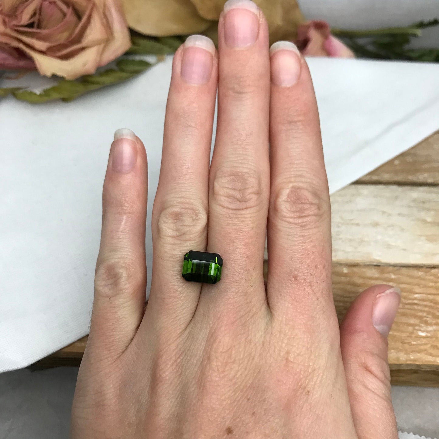 4.89 carat Natural Deep Green Tourmaline, 10.6x8.3mm Octagon Cut Faceted,