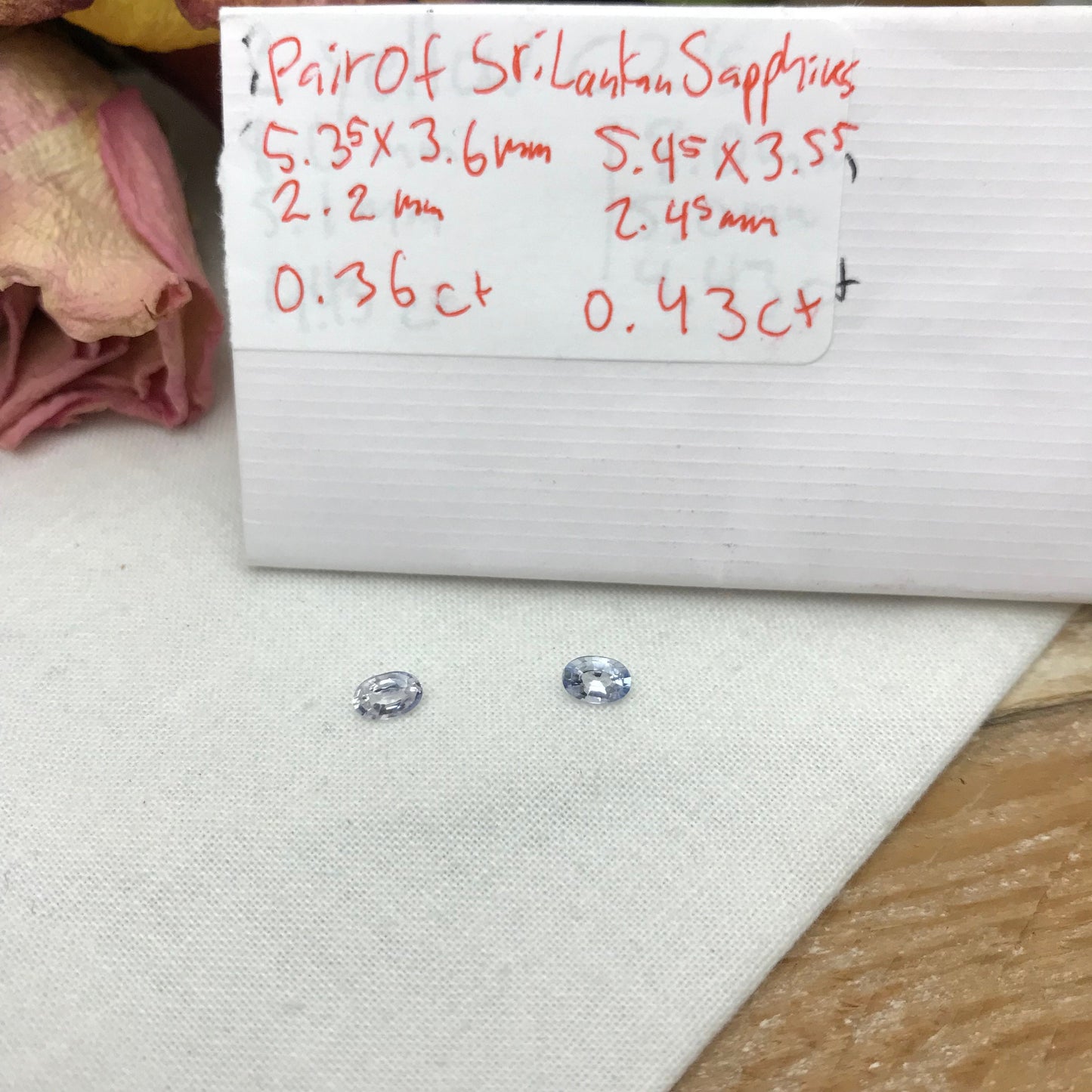 2 Natural Blue Sapphires 0.79 carats total, Loose Faceted Pair of Light Blue Sapphires, Oval Cut, 5.4x3.55mm Matching