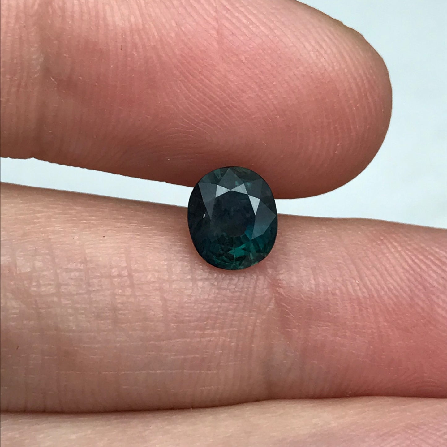 7x6mm Natural Green Blue Sapphire 1.31 Carat Oval Cut, Dark Greenish Blue Faceted Loose Heated Corundum