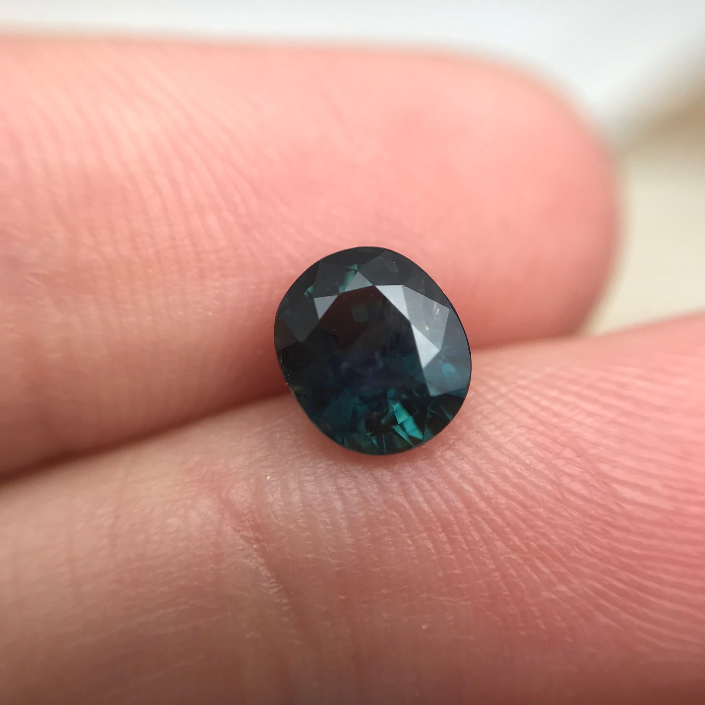 7x6mm Natural Green Blue Sapphire 1.31 Carat Oval Cut, Dark Greenish Blue Faceted Loose Heated Corundum
