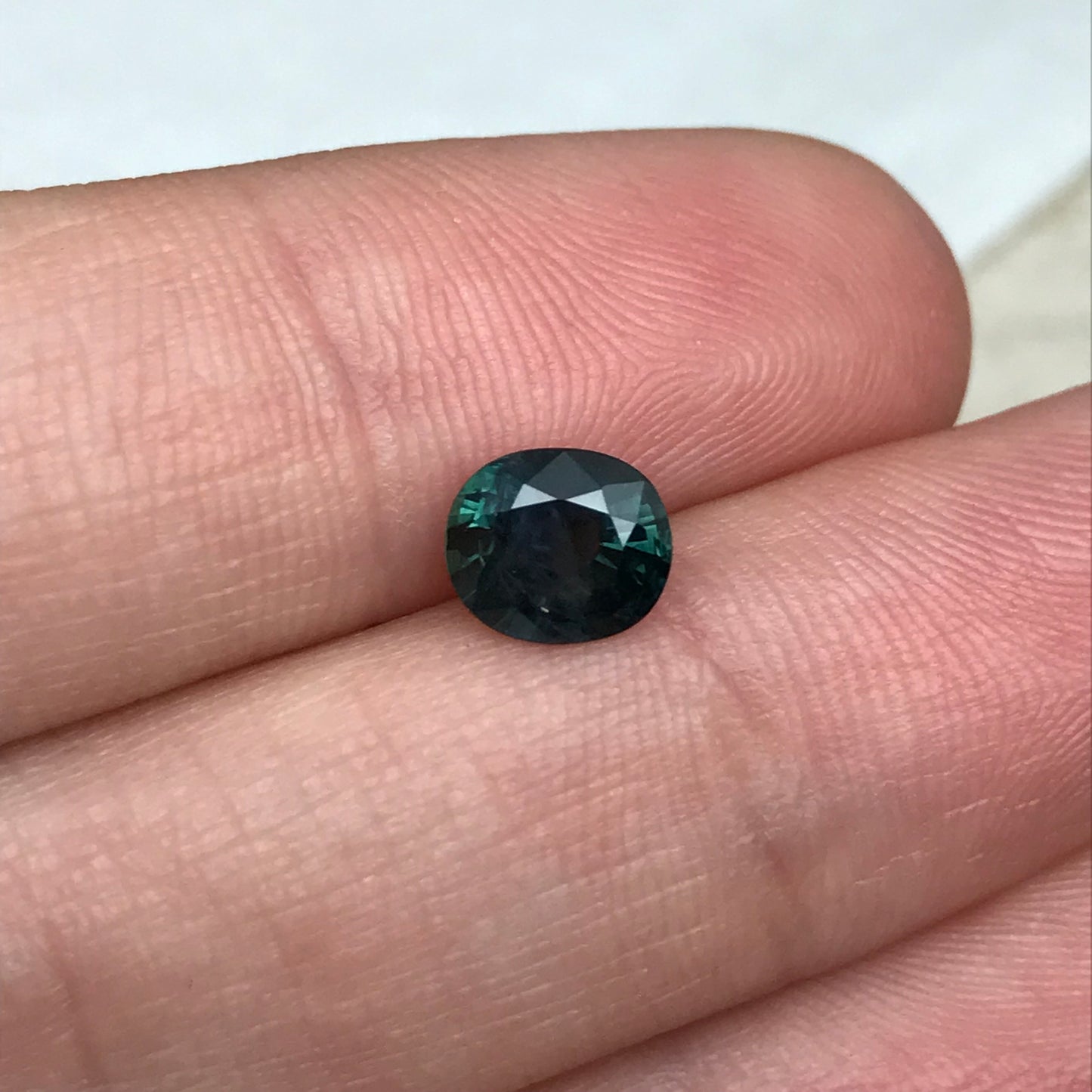 7x6mm Natural Green Blue Sapphire 1.31 Carat Oval Cut, Dark Greenish Blue Faceted Loose Heated Corundum