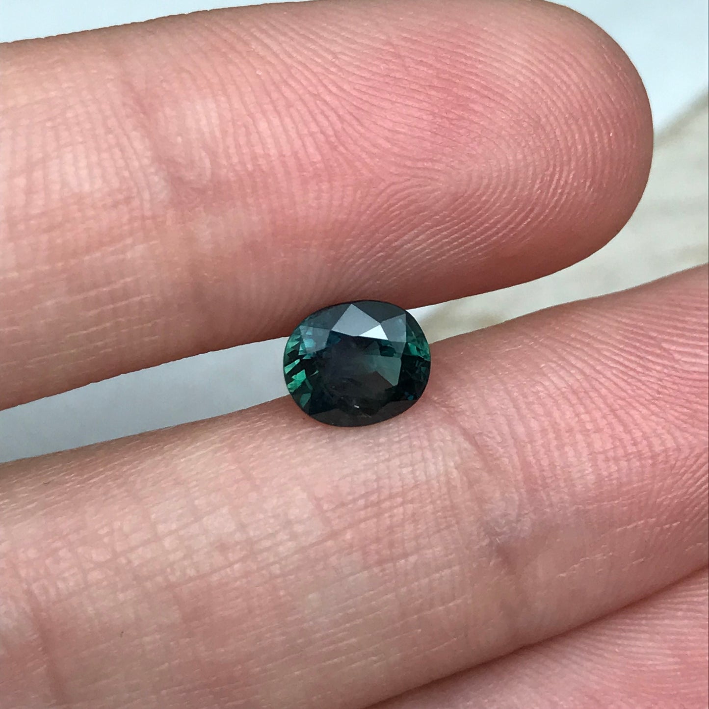 7x6mm Natural Green Blue Sapphire 1.31 Carat Oval Cut, Dark Greenish Blue Faceted Loose Heated Corundum