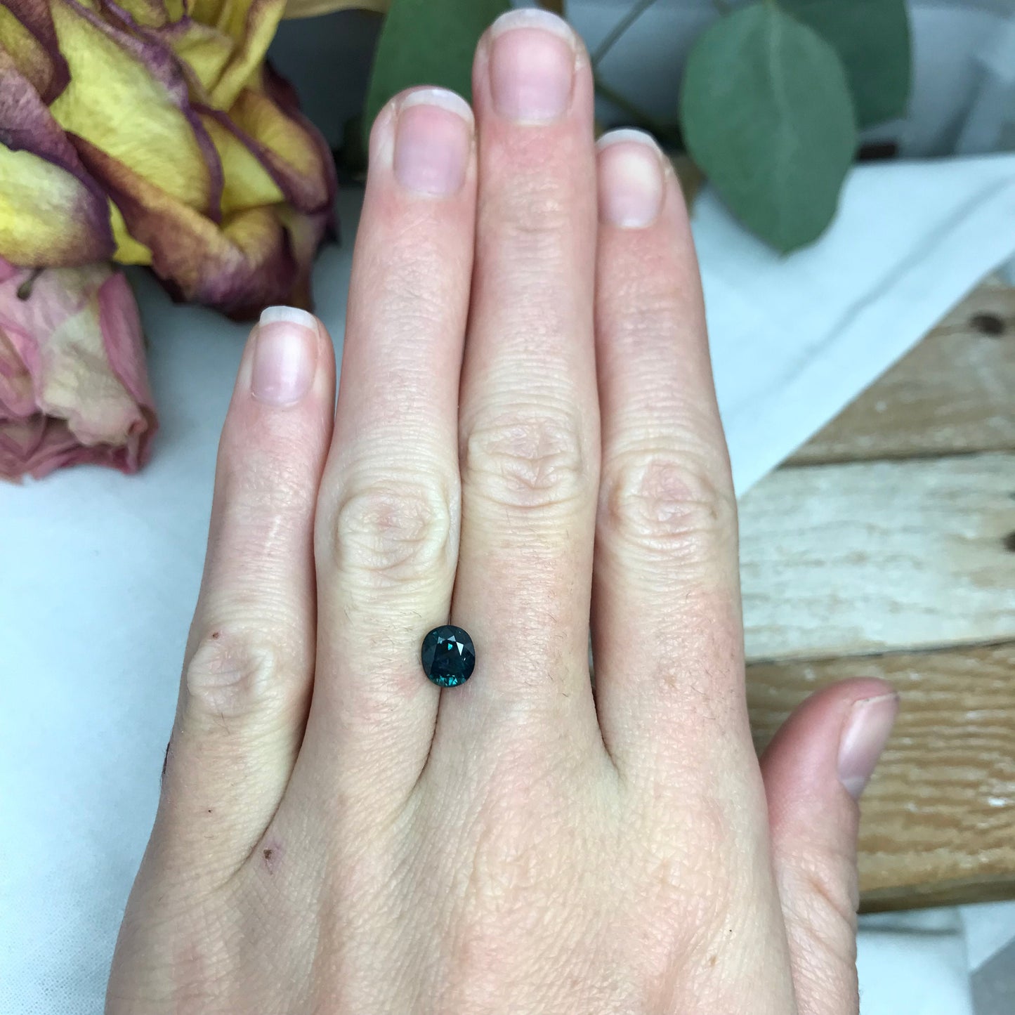 7x6mm Natural Green Blue Sapphire 1.31 Carat Oval Cut, Dark Greenish Blue Faceted Loose Heated Corundum