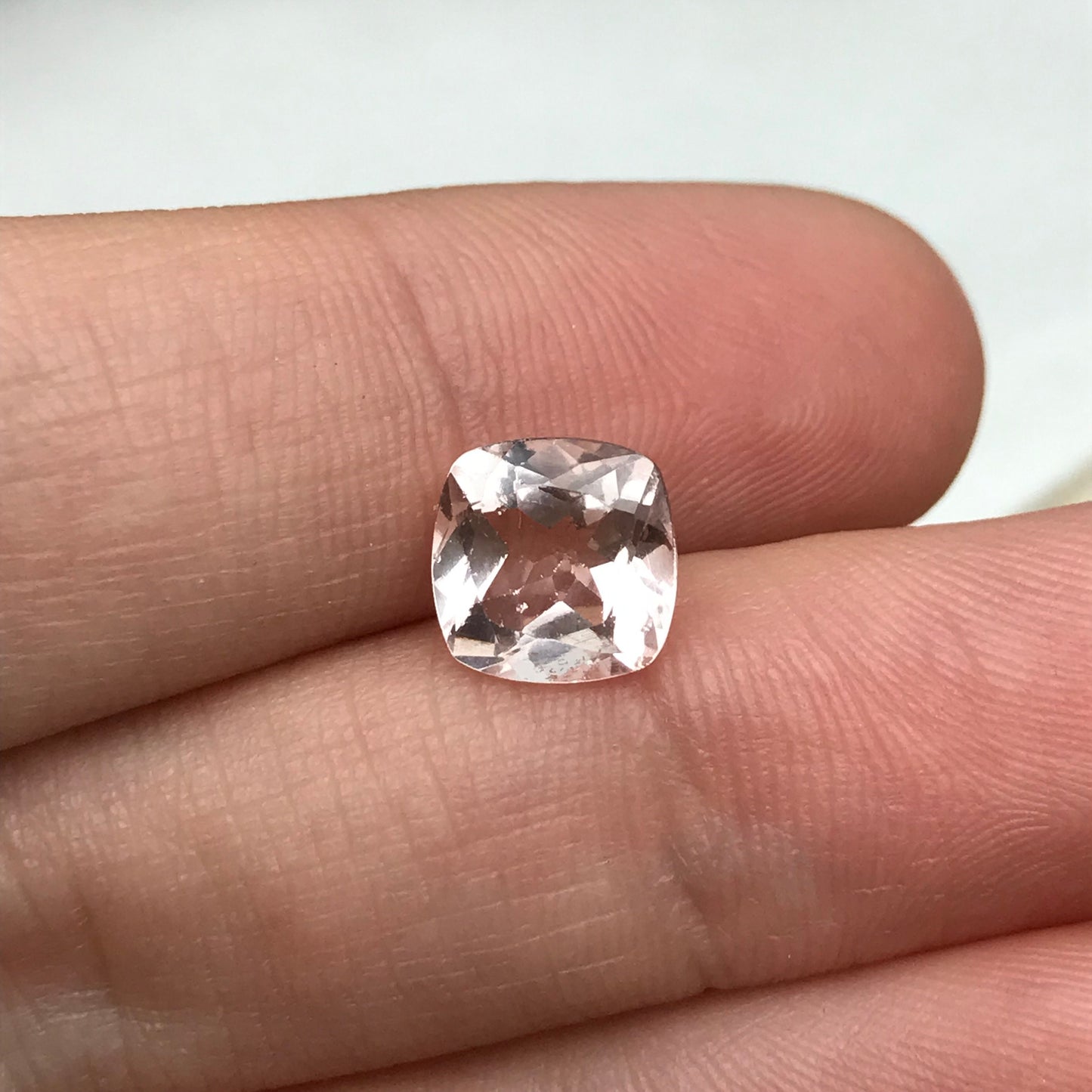8mm Morganite Square Cushion Cut, 2 carat Peachy Pink Loose Faceted Gemstone