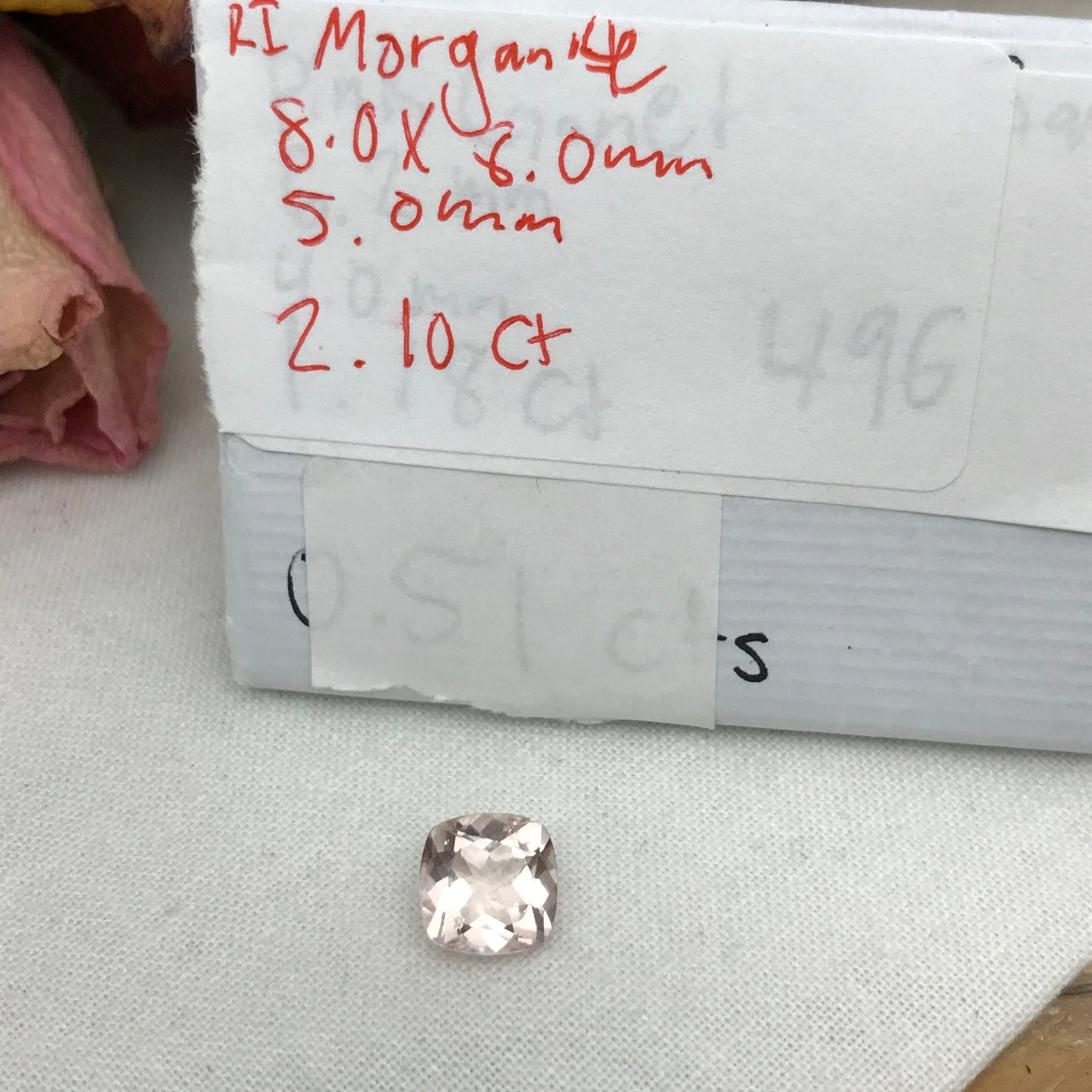 8mm Morganite Square Cushion Cut, 2 carat Peachy Pink Loose Faceted Gemstone