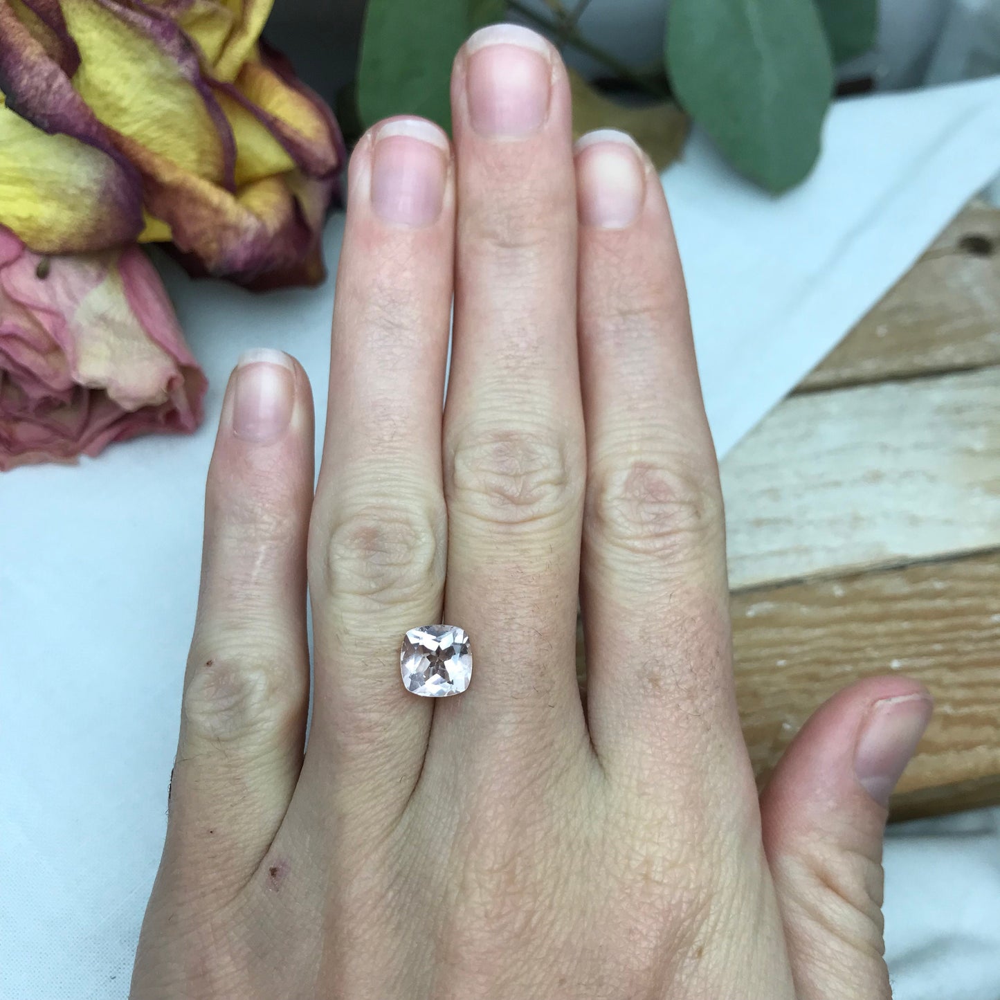 8mm Morganite Square Cushion Cut, 2 carat Peachy Pink Loose Faceted Gemstone