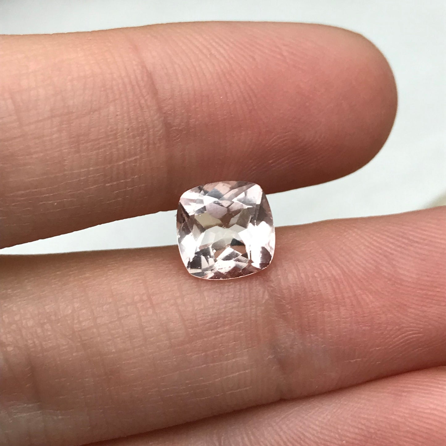 8mm Morganite Square Cushion Cut, 2 carat Peachy Pink Loose Faceted Gemstone