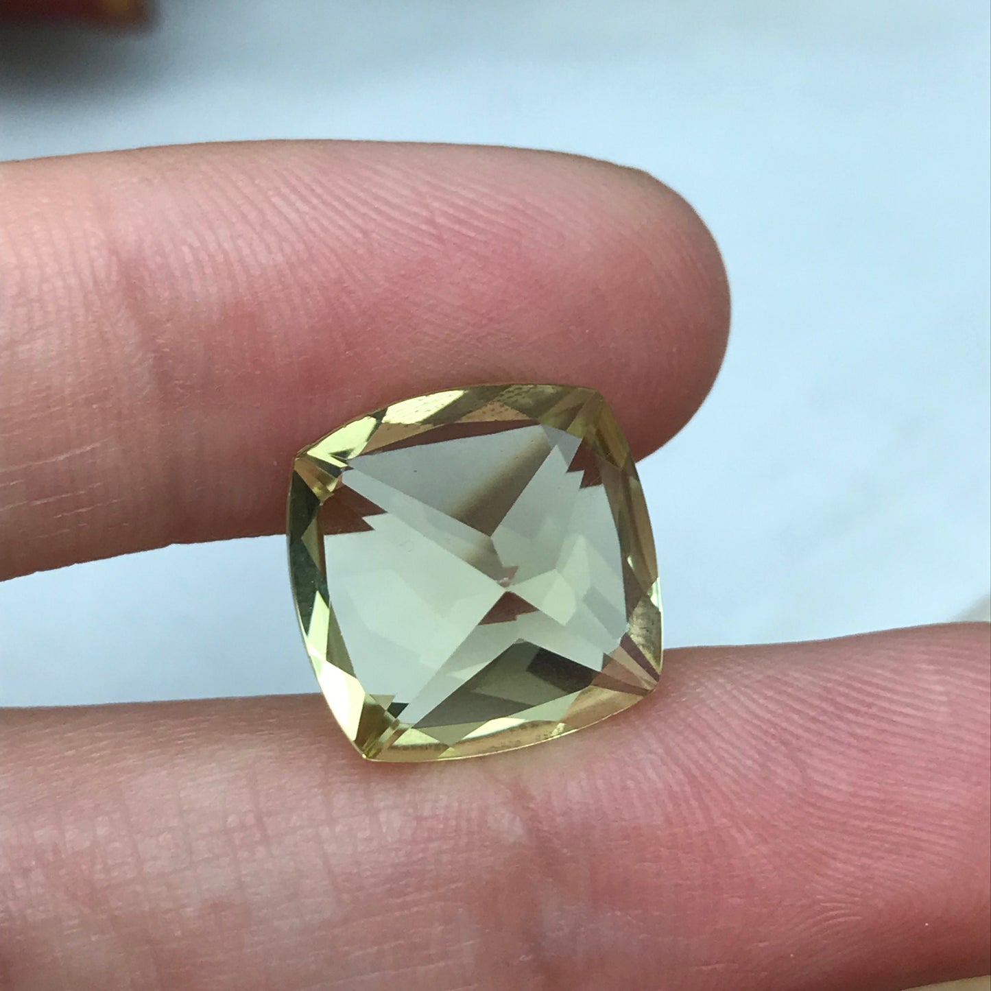 10.53 carat Yellow Citrine 14mm Cushion Cut, Faceted Loose Quartz