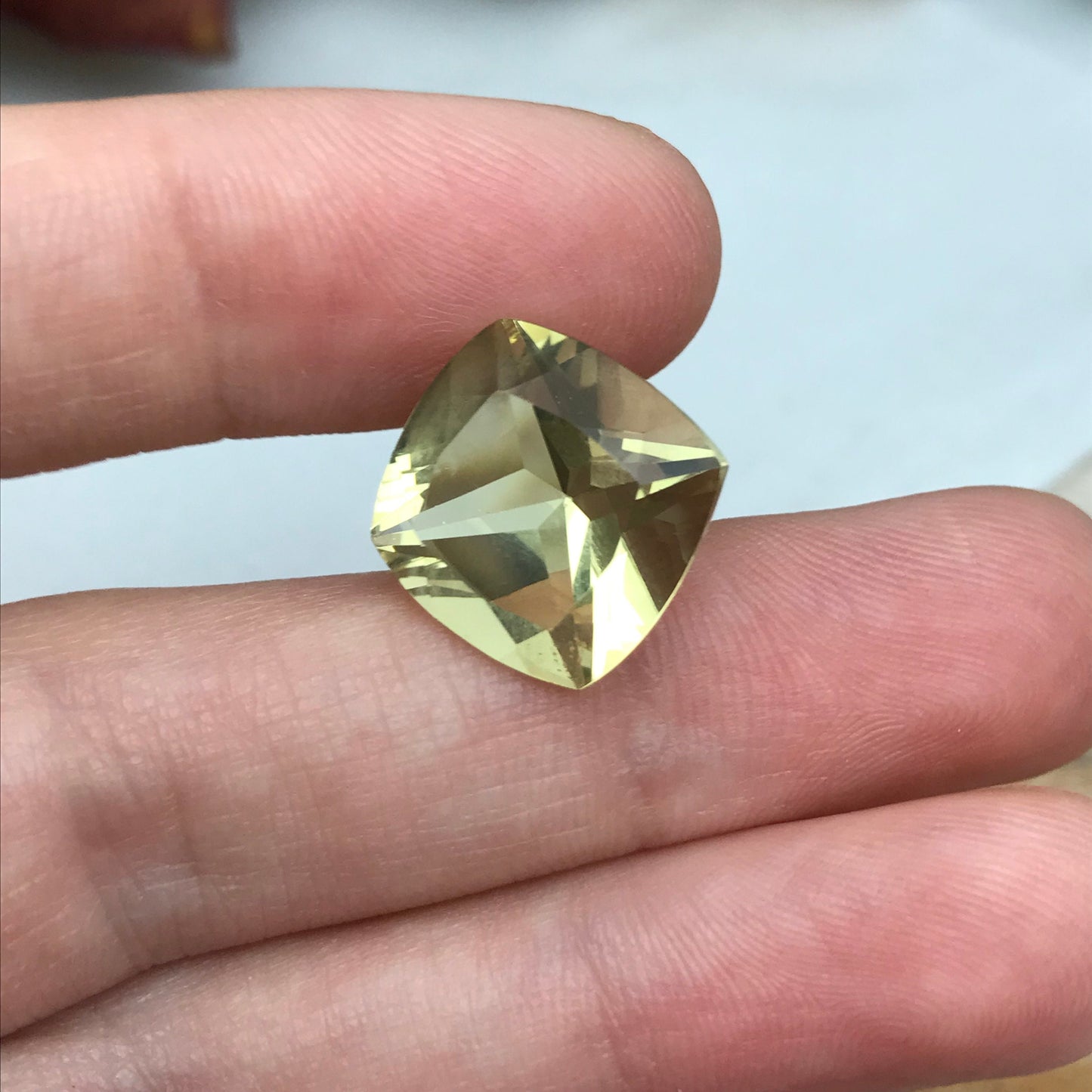 10.53 carat Yellow Citrine 14mm Cushion Cut, Faceted Loose Quartz