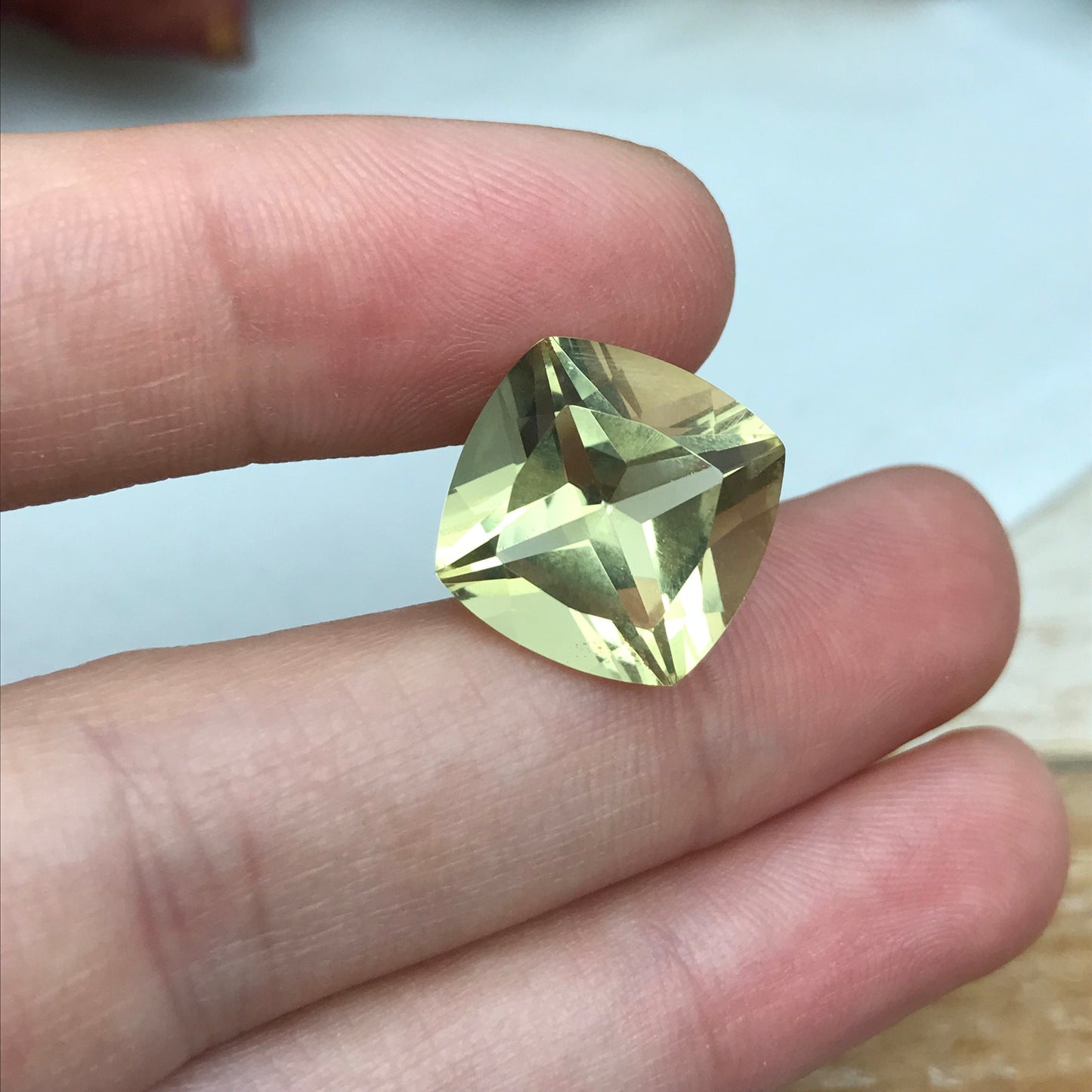 10.53 carat Yellow Citrine 14mm Cushion Cut, Faceted Loose Quartz