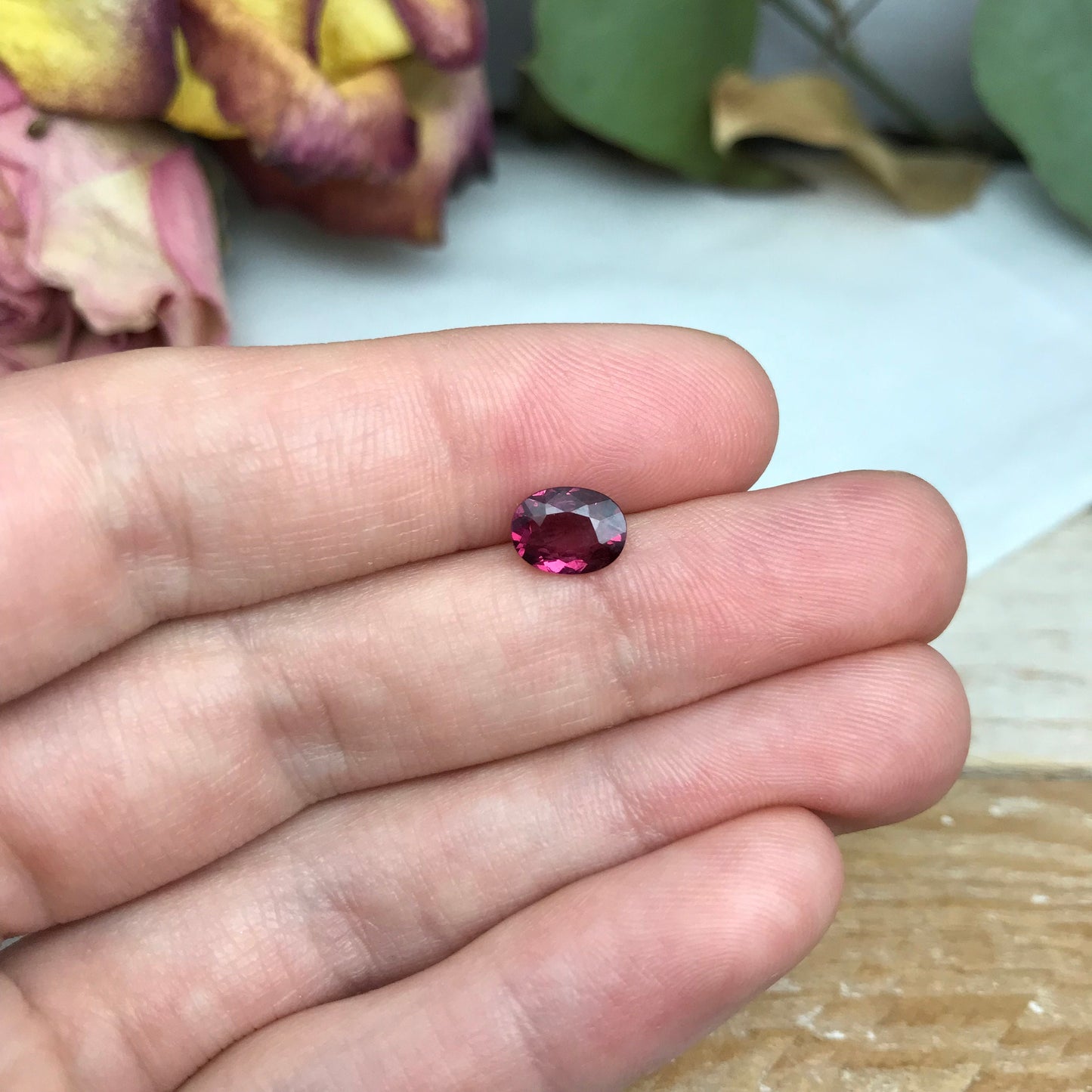 Natural Rhodolite Garnet, 1.33 carat, 7.7x5.8 Rose Red Garnet, Faceted Oval Cut Raspbery Garnet