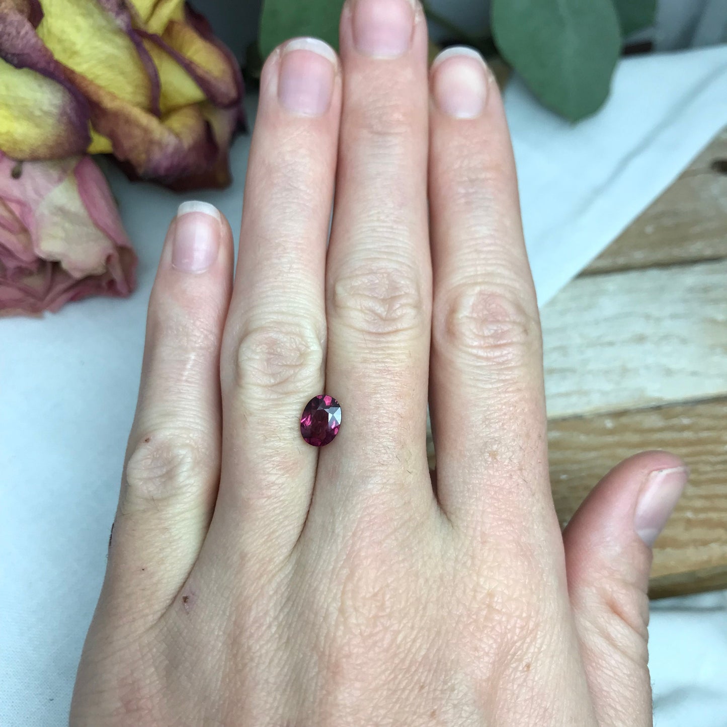 Natural Rhodolite Garnet, 1.33 carat, 7.7x5.8 Rose Red Garnet, Faceted Oval Cut Raspbery Garnet