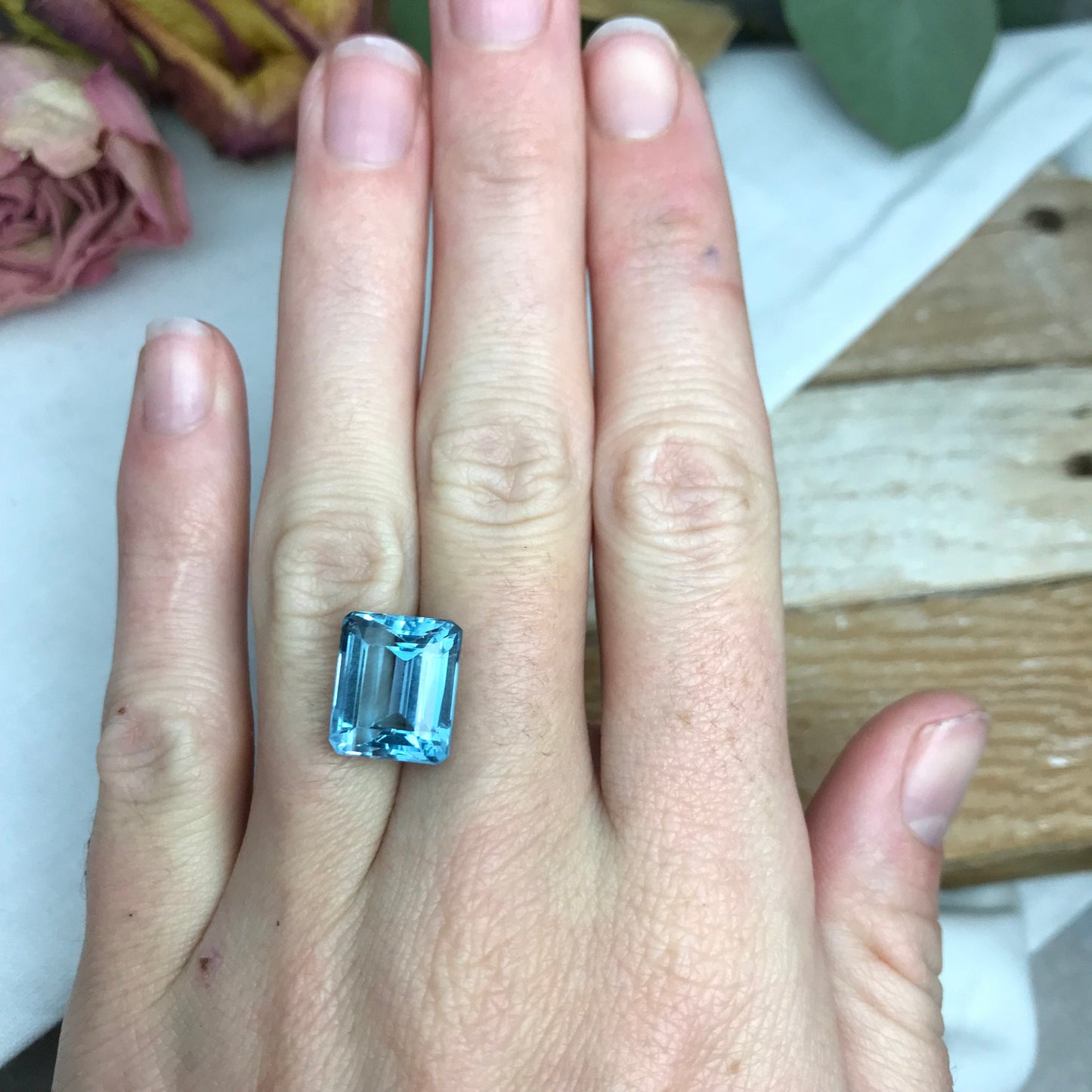 12.27 carat Light Blue Topaz, 12.6x10.7mm Faceted Gemstone, Recycled Gems