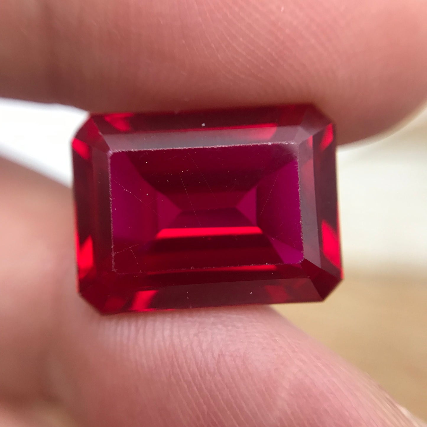 16x12mm Lab Created Ruby Emerald Cut, 15 carat Recycled Large Synthetic Gem