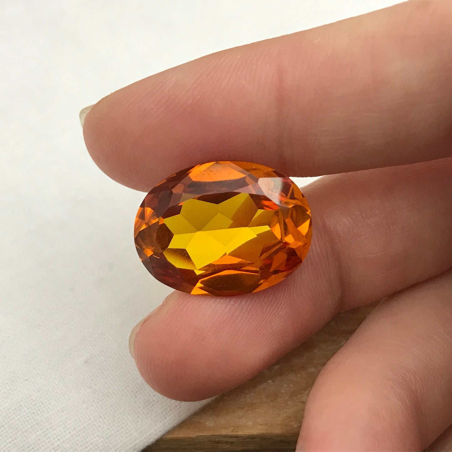 18.62 Orange Lab Sapphire 19.5x15mm Oval Cut, Faceted Loose Gemstone, Lab Created Gem