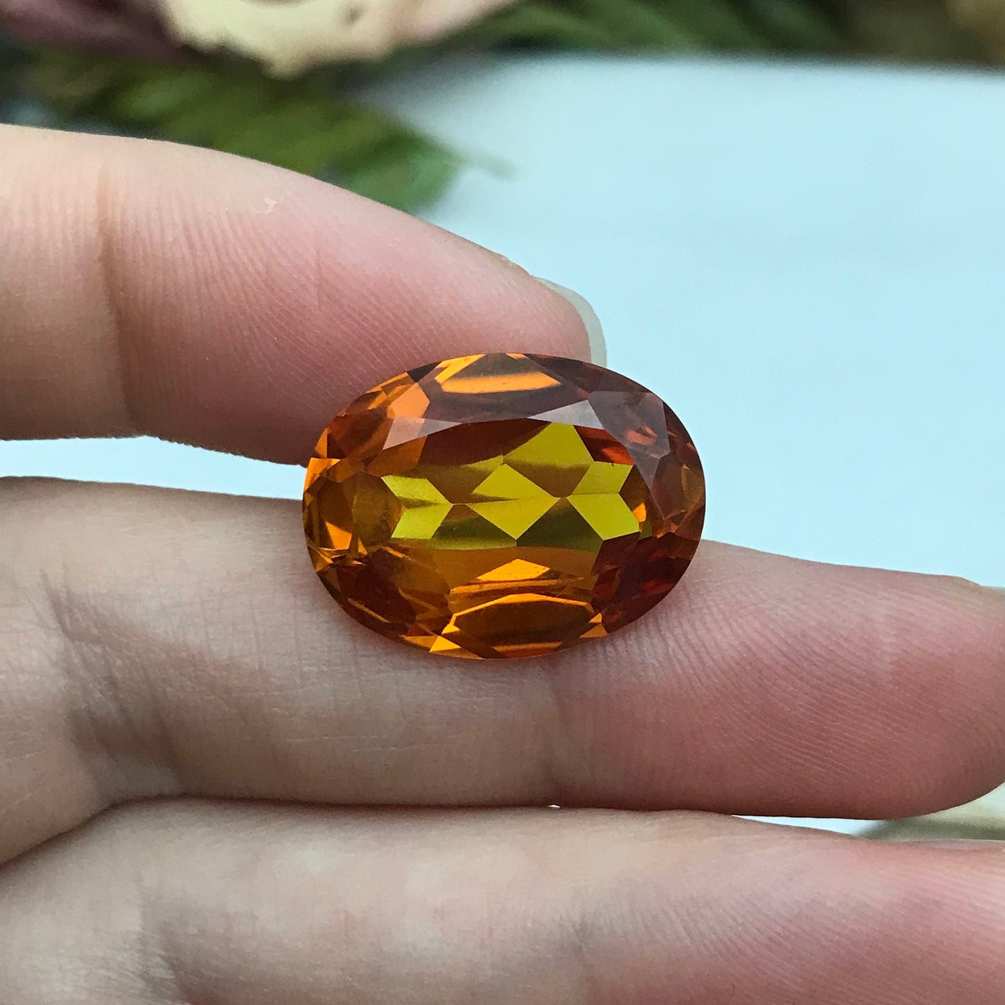 18.62 Orange Lab Sapphire 19.5x15mm Oval Cut, Faceted Loose Gemstone, Lab Created Gem