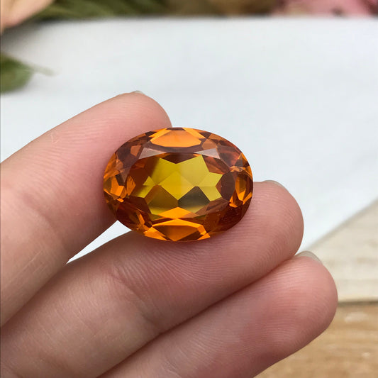 18.62 Orange Lab Sapphire 19.5x15mm Oval Cut, Faceted Loose Gemstone, Lab Created Gem