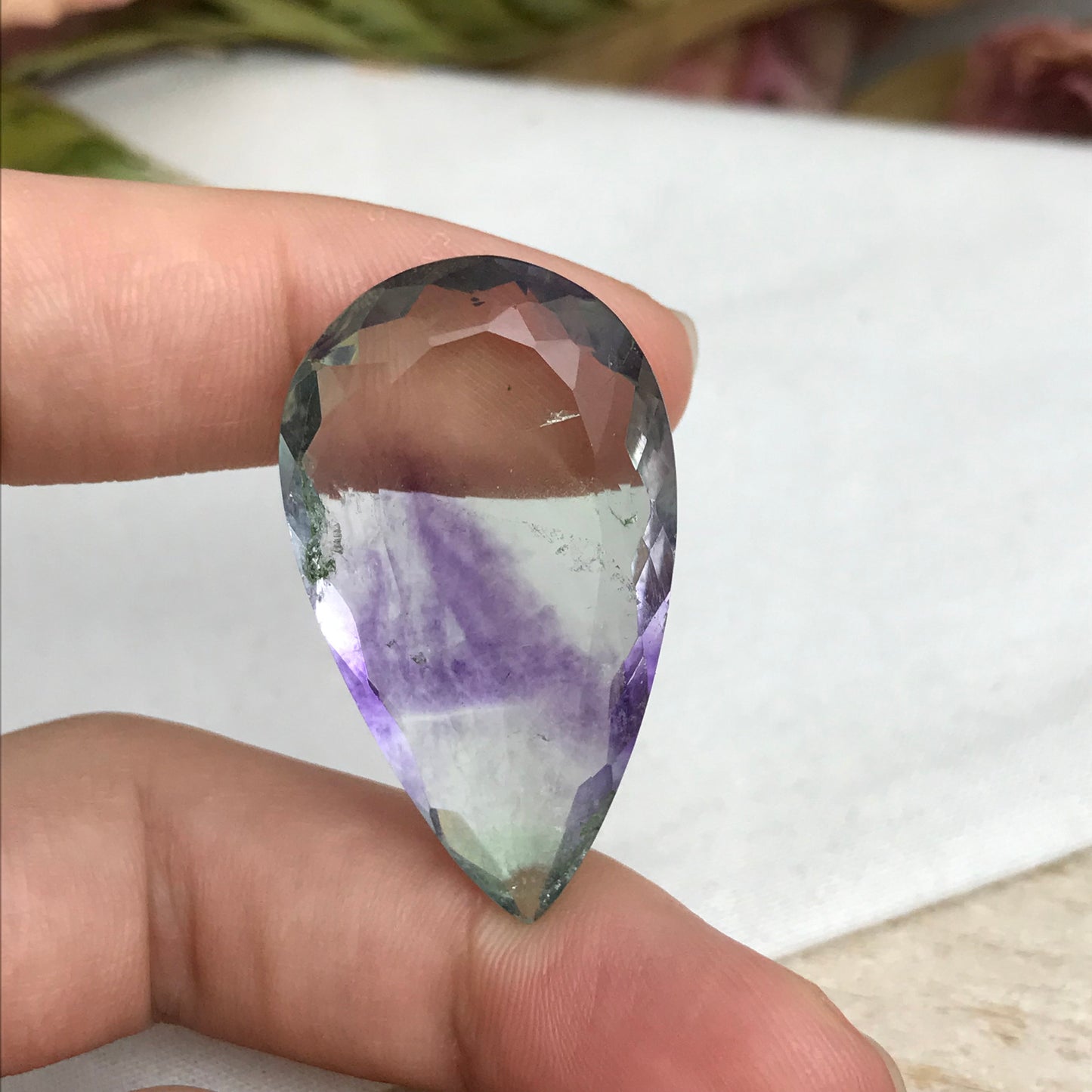 Purple & Green Fluorite 36.7x21mm Cut 51 Carat, Faceted Loose Bi-Color Fuorite
