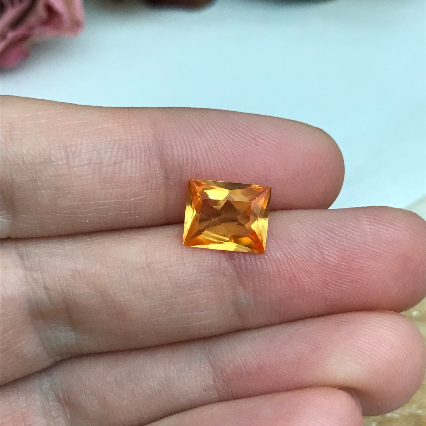 10x8mm Orange Lab Sapphire 3.79 Carat Rectangle Cut