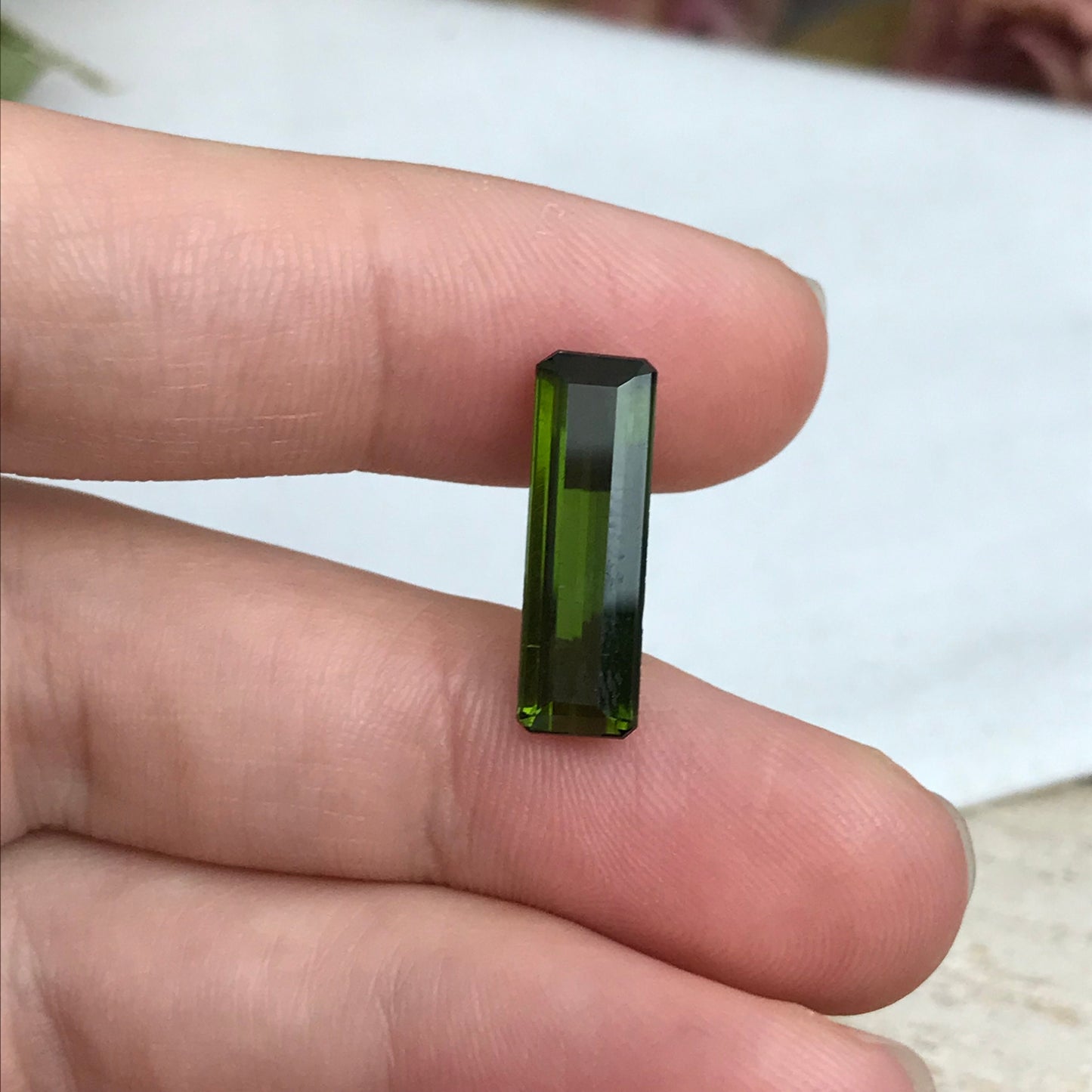 4.42 carat Natural Deep Green Tourmaline 18x5.7mm Long Octagon Cut Faceted Loose Gemstone