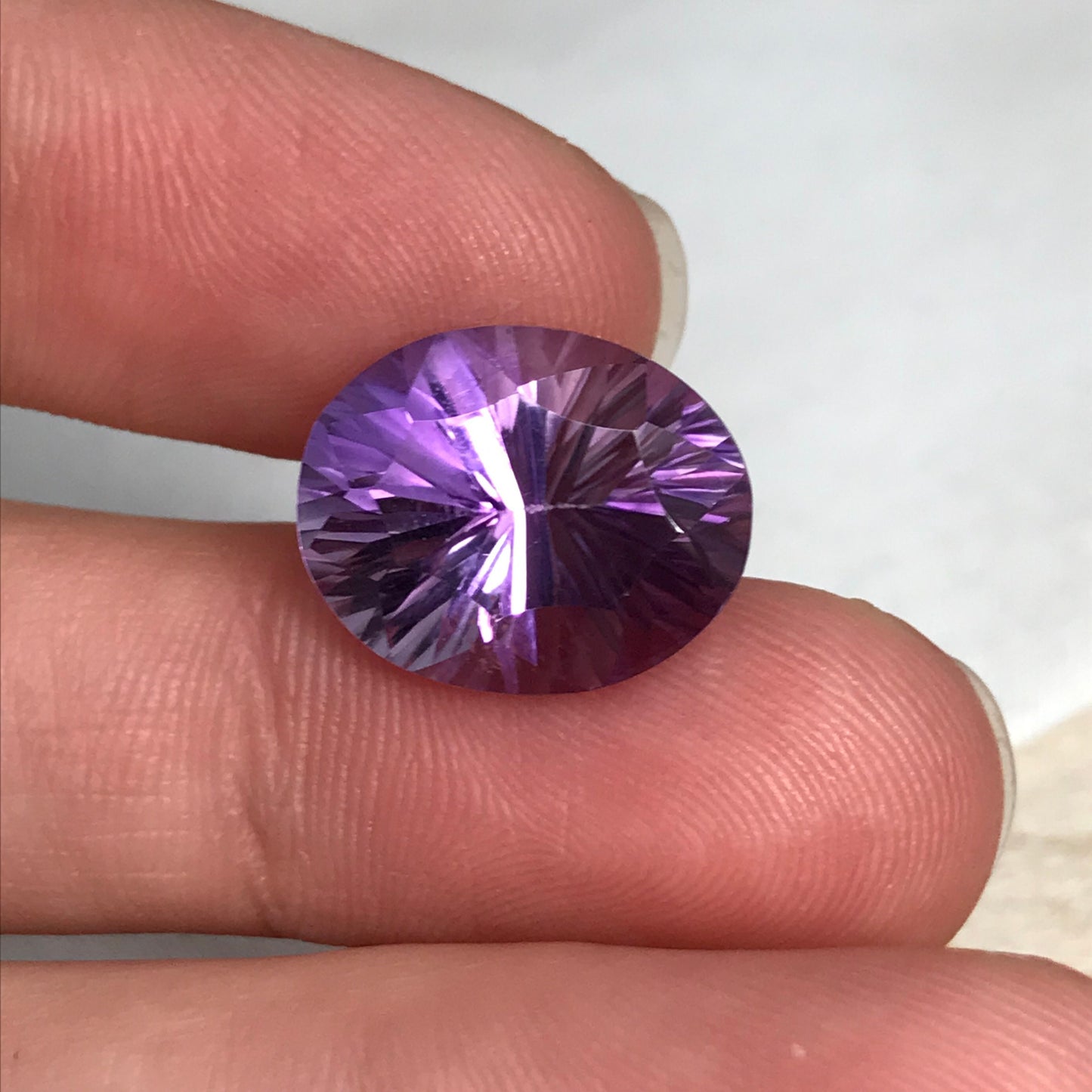9 carat Amethyst Concave Oval cut, 15.2x12.3mm Natural Fantasy cut Quartz