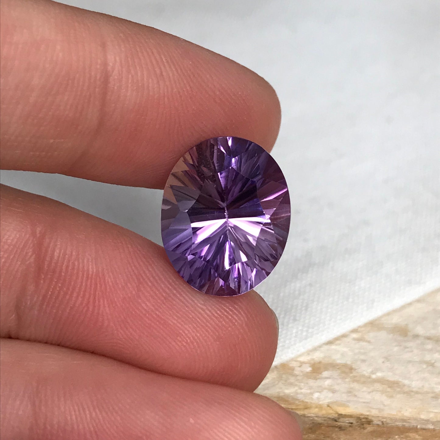 9 carat Amethyst Concave Oval cut, 15.2x12.3mm Natural Fantasy cut Quartz