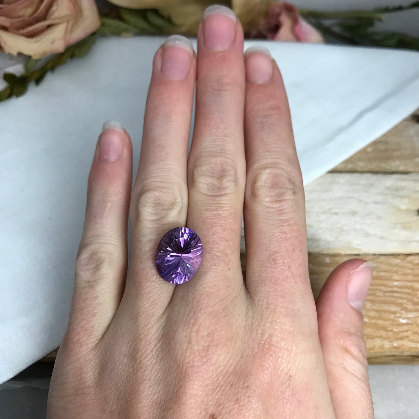 9 carat Amethyst Concave Oval cut, 15.2x12.3mm Natural Fantasy cut Quartz