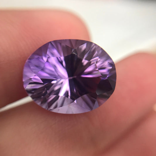 9 carat Amethyst Concave Oval cut, 15.2x12.3mm Natural Fantasy cut Quartz