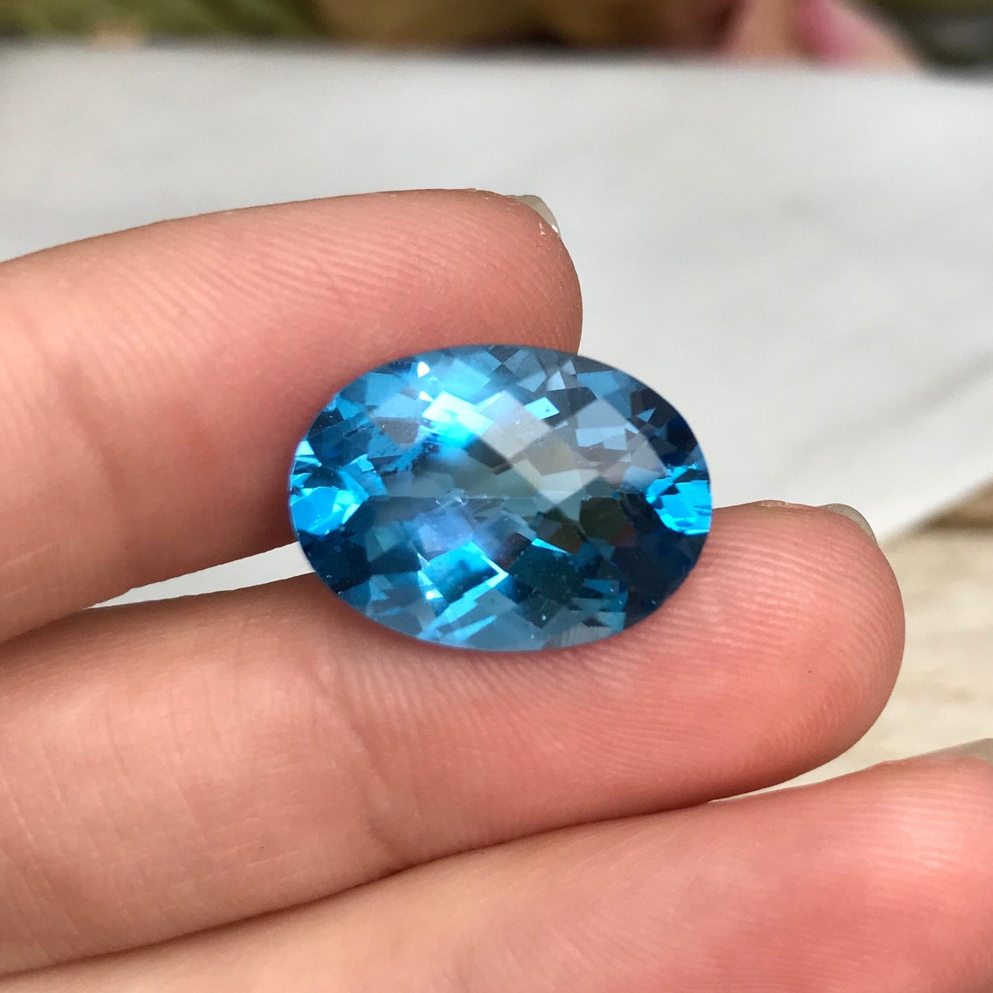 13 Carat Blue Topaz with Chips, 18x13mm Oval Worn Faceted Discount Gemstone, Reclaimed/Recycled Imperfect Gem