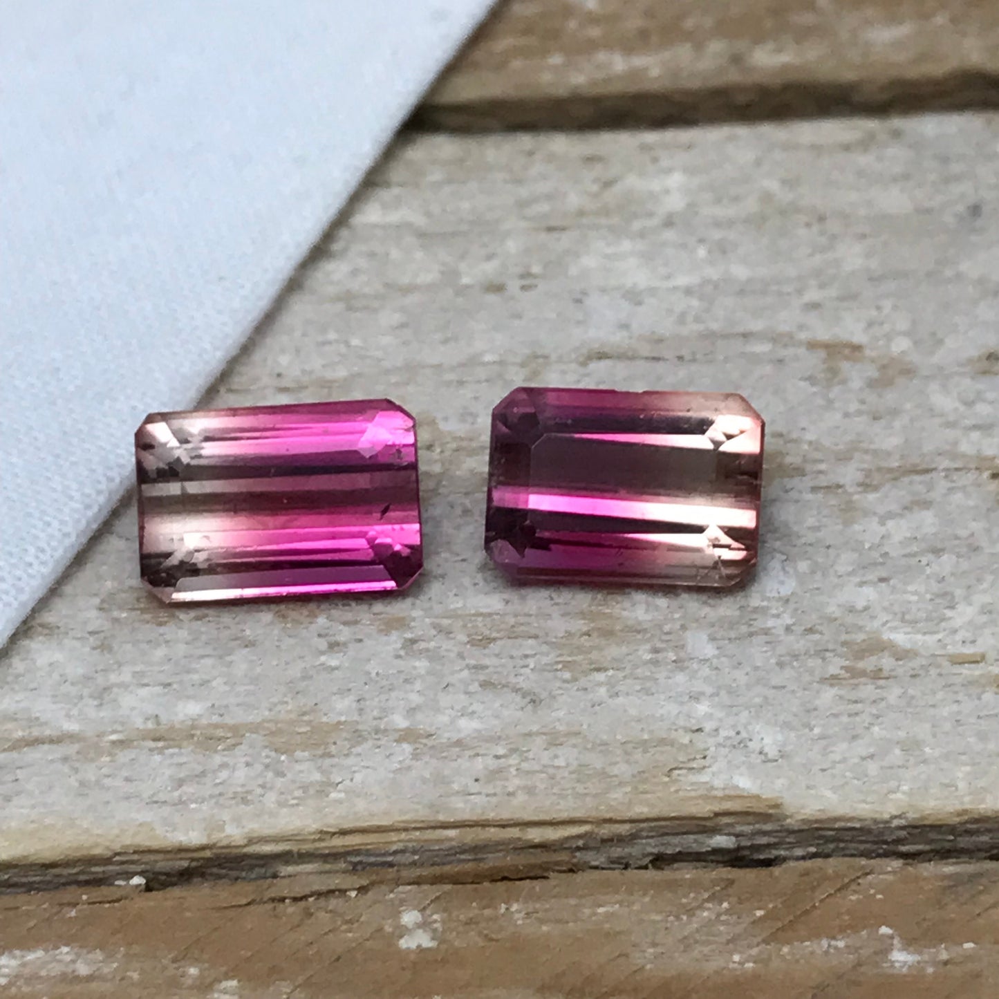 Pair of Natural Bi-Color Pink Tourmaline 6.76TCW Emerald cut Pink and Yellow Tourmaline Approx. 10.6x7.4mm
