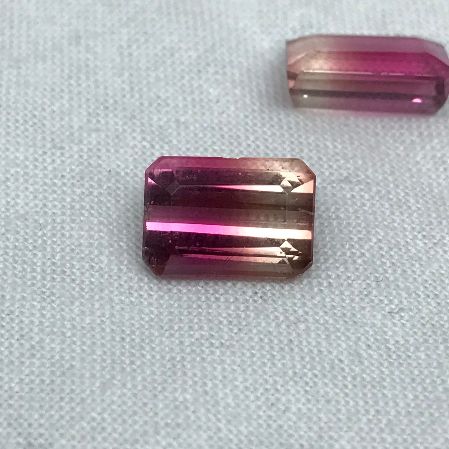 Pair of Natural Bi-Color Pink Tourmaline 6.76TCW Emerald cut Pink and Yellow Tourmaline Approx. 10.6x7.4mm