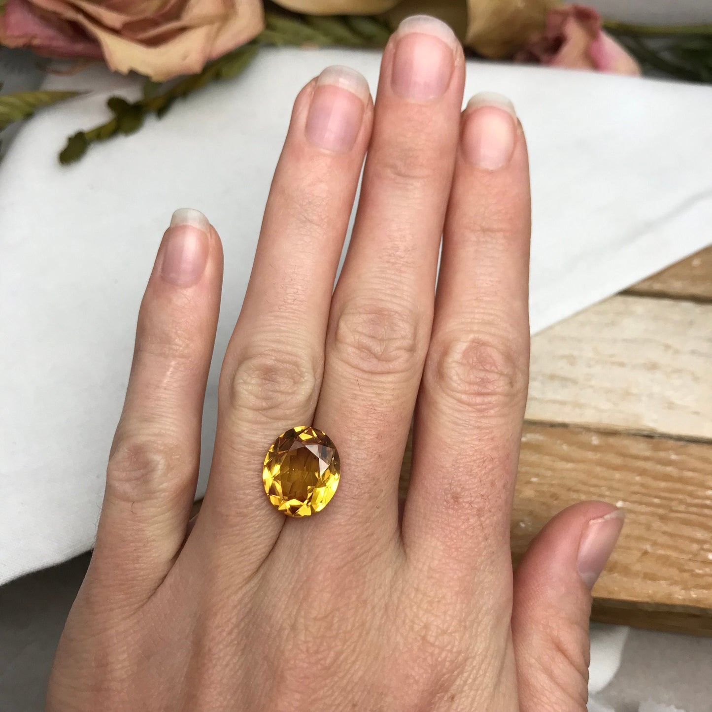 14x12mm Yellow Lab Sapphire 8.46 Carat, Oval Cut, Faceted Loose Gemstone, Synthetic Corundum