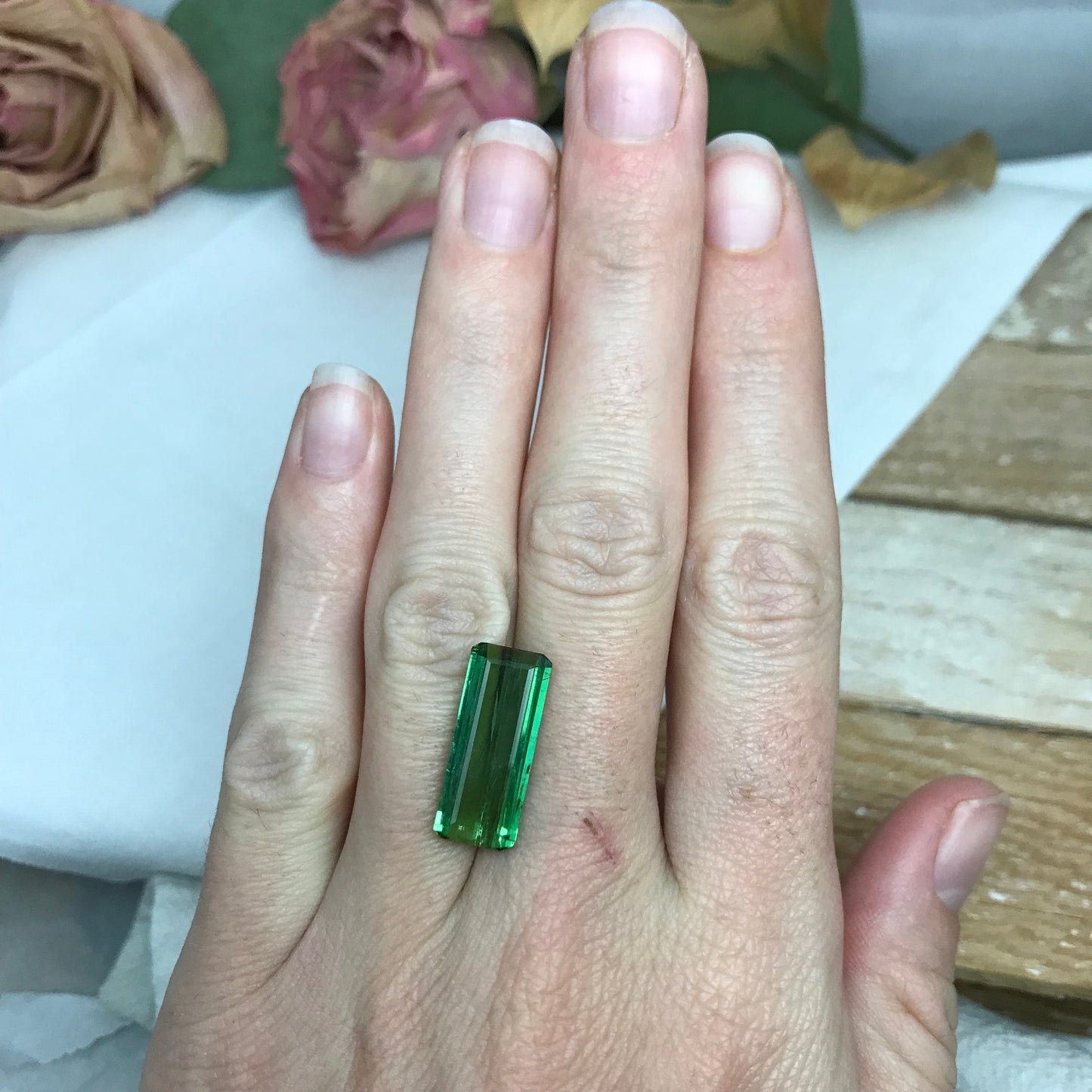 6.93 carat Green Tourmaline 19.6x8mm Octagon Cut Faceted Loose Unmounted Gem Gemstone