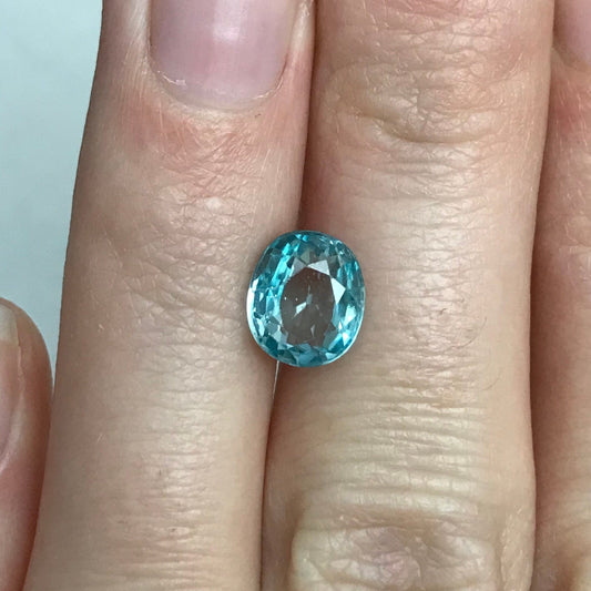 3 carat Blue Green Zircon 8.3x7.1mm Oval Loose Gemstone Sea Blue Zircon, December Birthstone