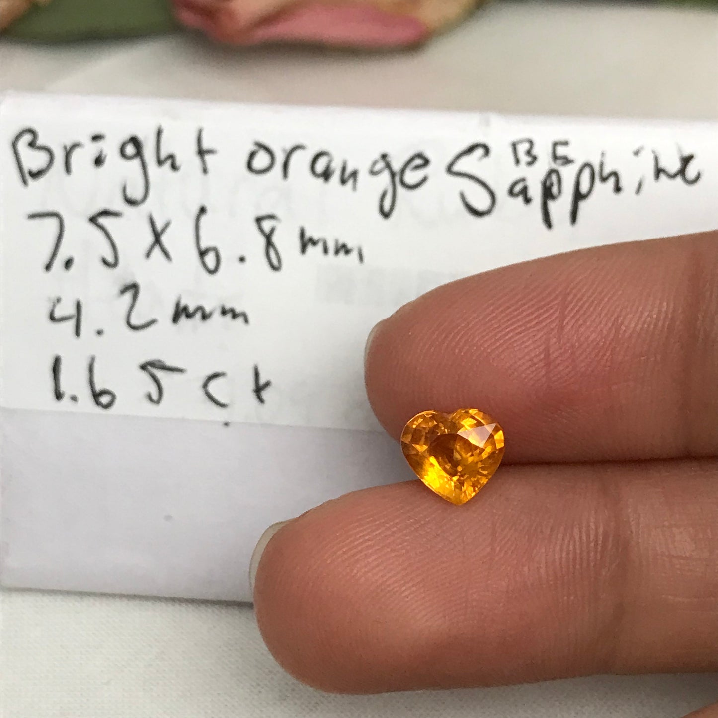 1.65 Ct Orange Sapphire 7.5x6.8mm Color Treated Heart Cut Vivid Fancy Color Sapphire