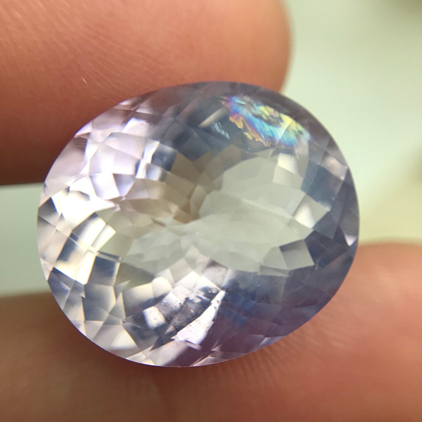 18 Ct Lavender Quartz with Rainbow Inclusion, 18.7x16.3mm, sometimes called "Lavender Amethyst"