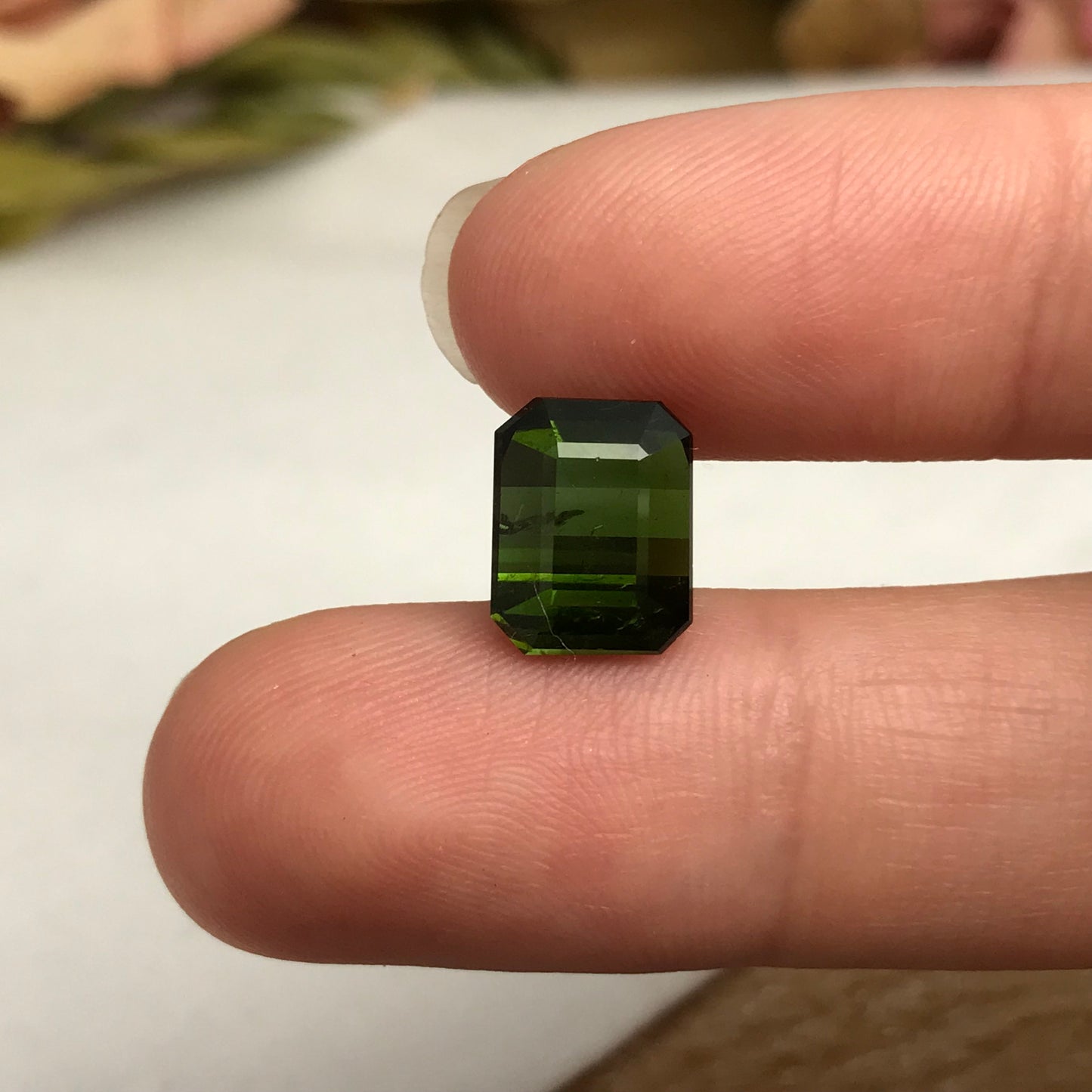 4.89 carat Natural Deep Green Tourmaline, 10.6x8.3mm Octagon Cut Faceted,