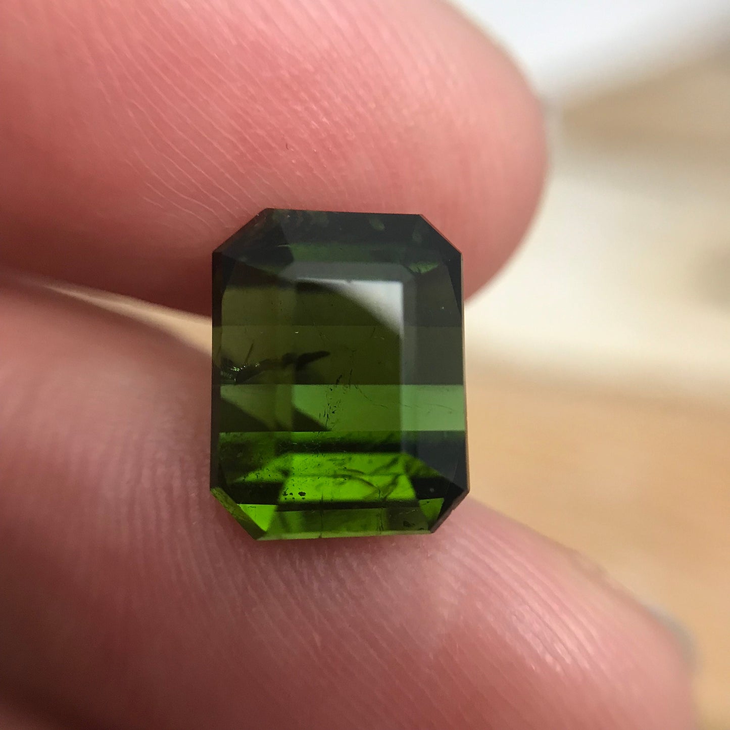 4.89 carat Natural Deep Green Tourmaline, 10.6x8.3mm Octagon Cut Faceted,