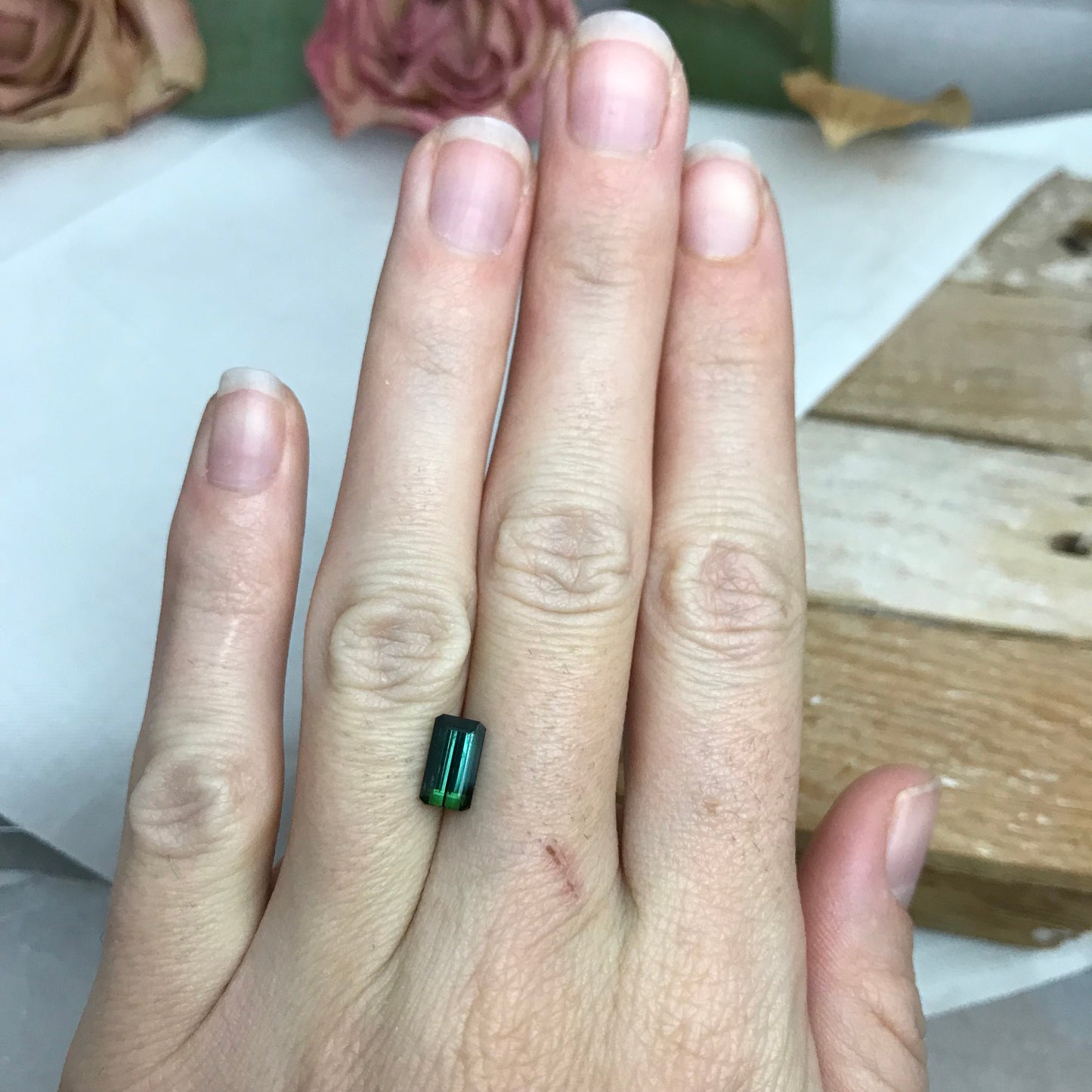 1.38 carat Natural Green Tourmaline 8.5x5mm Octagon Bluish Green