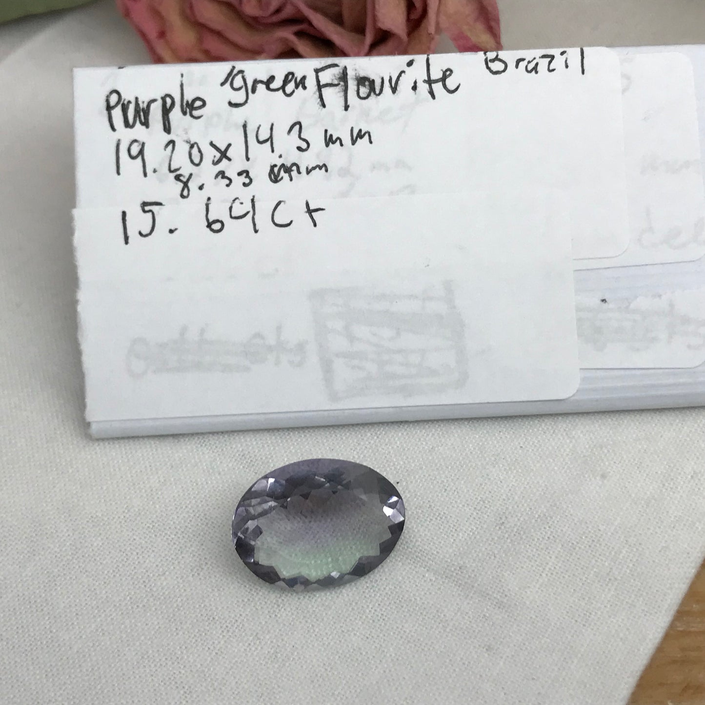 Purple Grey Fluorite 19.2x14.3mm Oval Cut 15.64 Carat, Faceted Loose Bi-Color Fluorite, 19x14mm Purple & Green