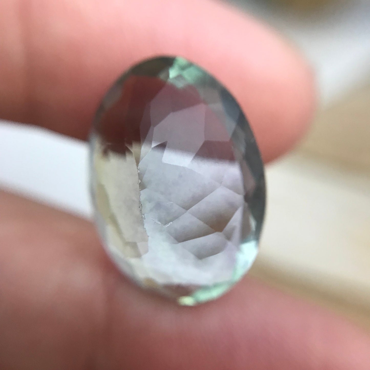 Purple Grey Fluorite 19.2x14.3mm Oval Cut 15.64 Carat, Faceted Loose Bi-Color Fluorite, 19x14mm Purple & Green