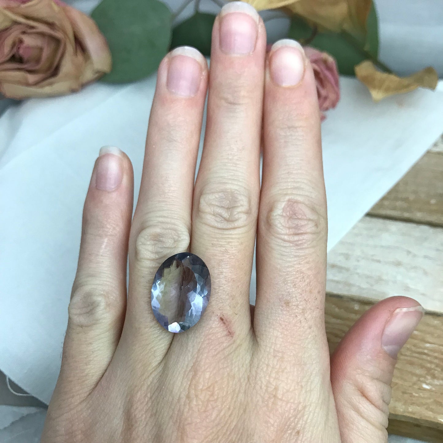 Purple Grey Fluorite 19.2x14.3mm Oval Cut 15.64 Carat, Faceted Loose Bi-Color Fluorite, 19x14mm Purple & Green