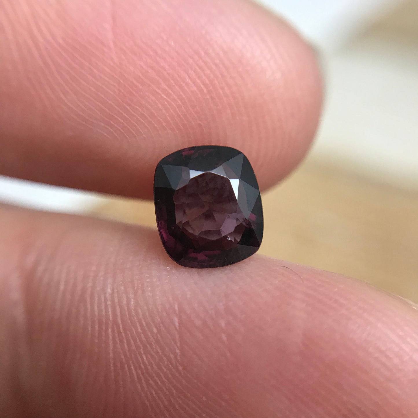 1.47 Ct Natural Purple Spinel 7.2x6.3 Cushion Cut, Faceted Loose Gemstone, Dark Reddish Purple Stone, 7x6mm