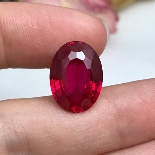 16x12mm Lab Ruby 11.38 Ct Oval Cut Loose Synthetic Ruby, Faceted July Birthstone