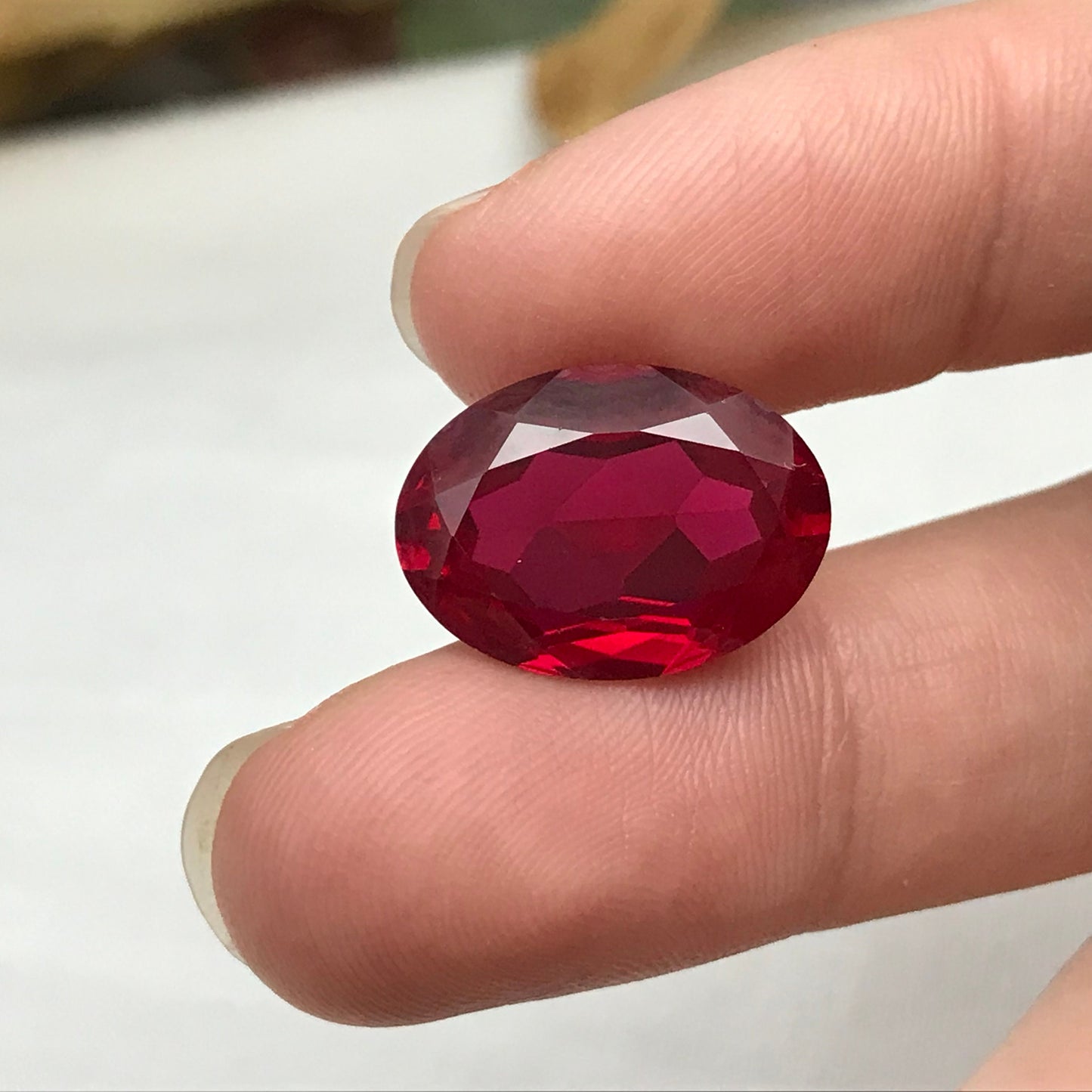 18x13mm Lab Ruby 15.14 Ct Oval Cut Loose Synthetic Ruby, Faceted July Birthstone