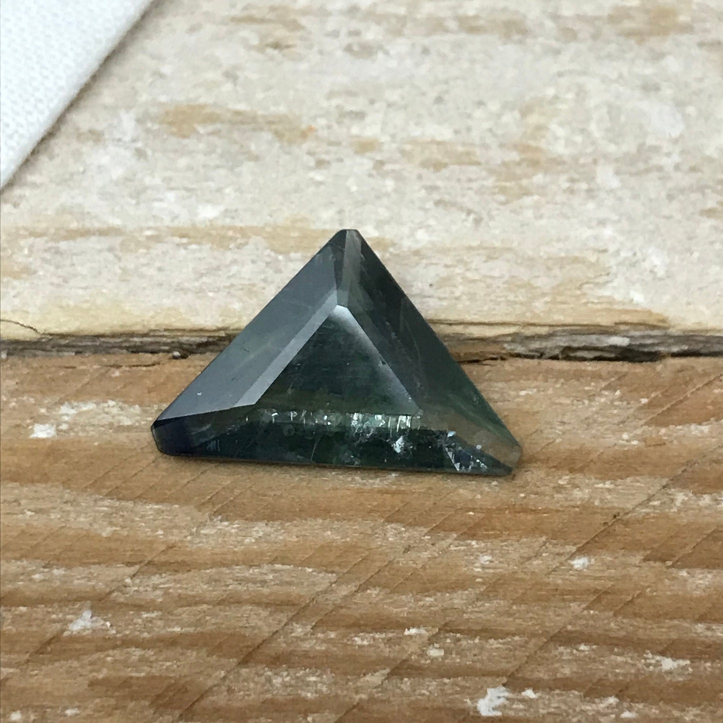 3.83ct Natural Green Sapphire, 17x11mm Triangle Cut, Heated Bluish Green Sapphire with Shiny Flaws, Faceted Loose Gemstone
