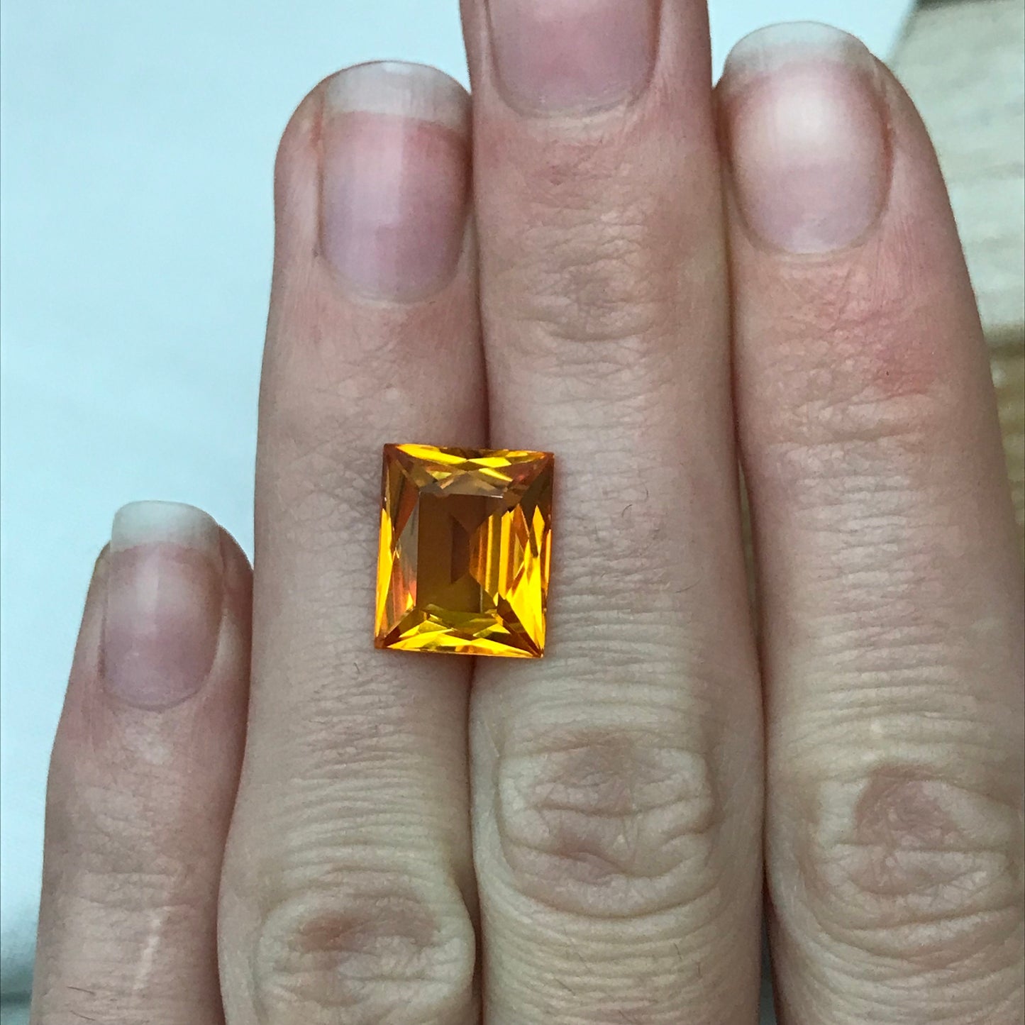 12x10mm Orange Lab Sapphire Rectangle Cut 7.75 Carat Gem Loose Gemstone, Faceted Recycled Lab Created Yellowish Orange Synthetic Corundum