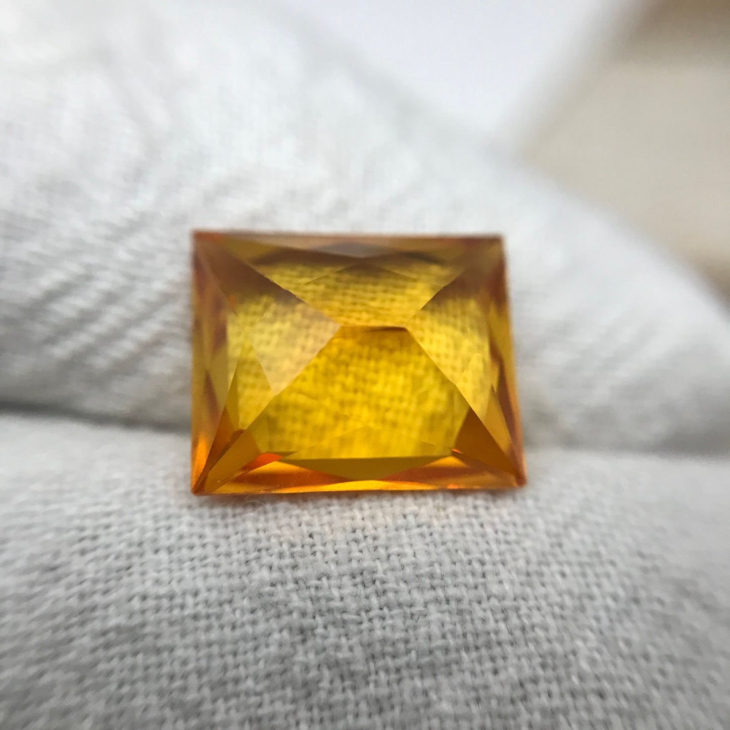 12x10mm Orange Lab Sapphire Rectangle Cut 7.75 Carat Gem Loose Gemstone, Faceted Recycled Lab Created Yellowish Orange Synthetic Corundum